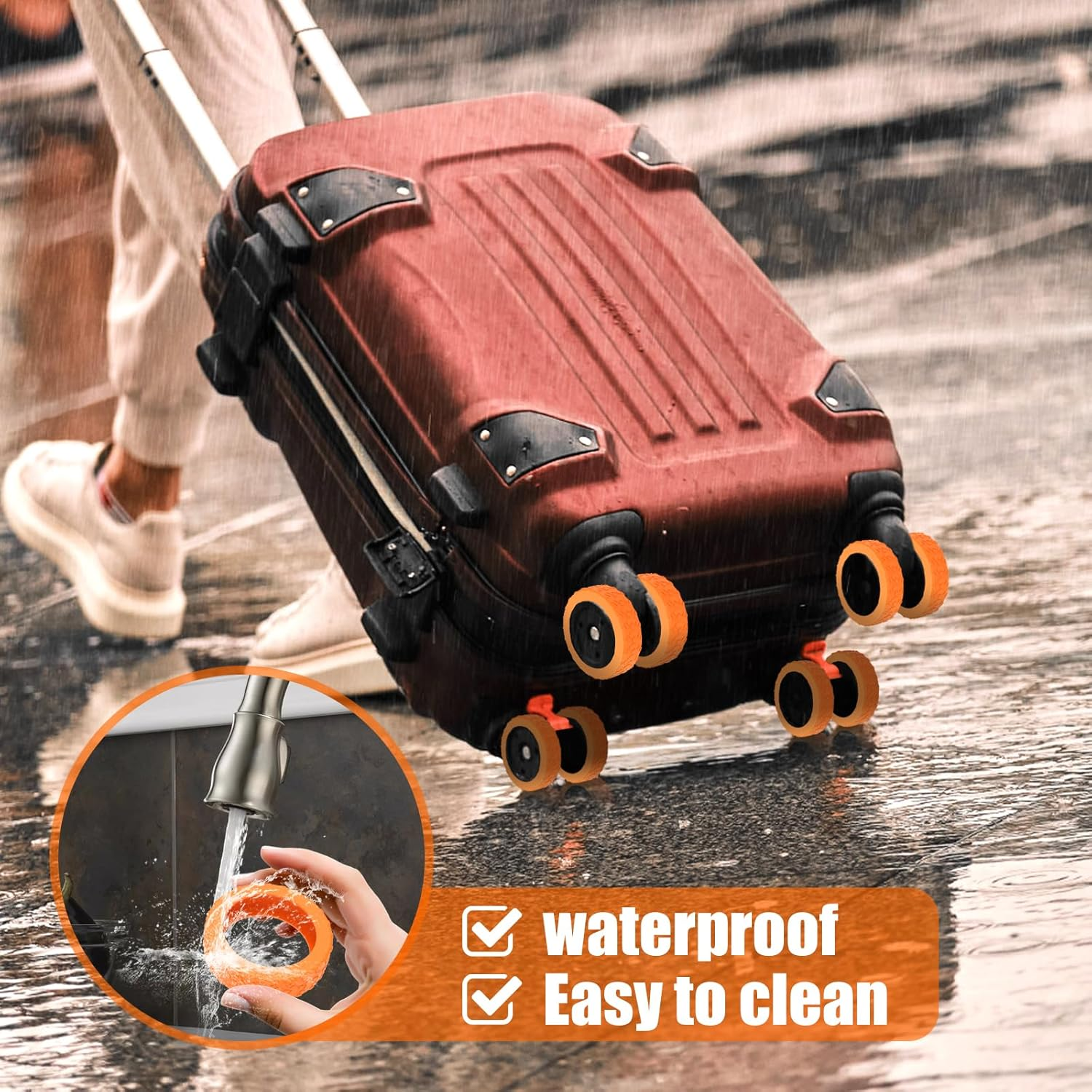 16Pcs Luggage Suitcase Wheel Cover, Carry on Silicone Luggage Wheel Protective Cover, Waterproof Chair Wheels Cover Luggage Caster Cover for 2 Wheels Luggage Suitcase (16PCS, Orange-C) image number 5