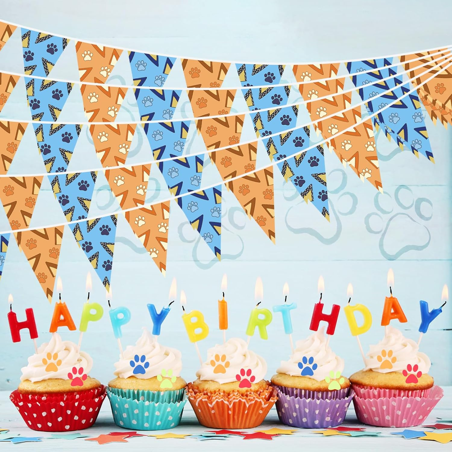 5 Sets Dog Paw Birthday Banner, Blue Orange Dog Paw Garden Flag Pennant Flag Banner Dog Paw Birthday Backdrop for Outdoor Garden Yard Home Wall image number 3