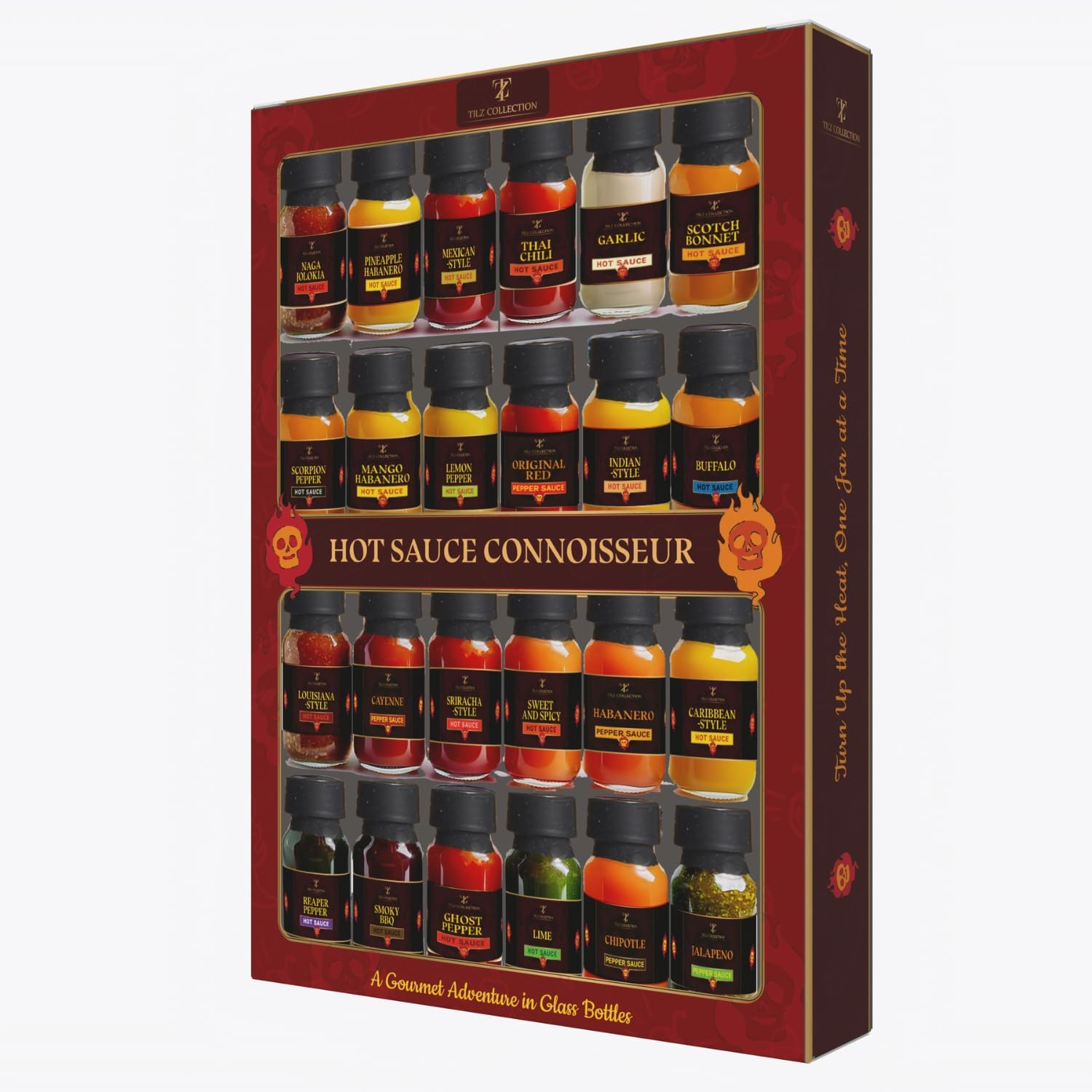 Tilz, Hot Sauce Gift Sets |24 Hot Sauce Bottles, Sampler, Chilli Sauce, Food Gifts for Men |Sriracha, Jalapenos, Garlic, Cayenne Pepper, ⁠Scotch Bonne, ⁠BBQ, Chipotle |Christmas Gifts Men, Women image number 2