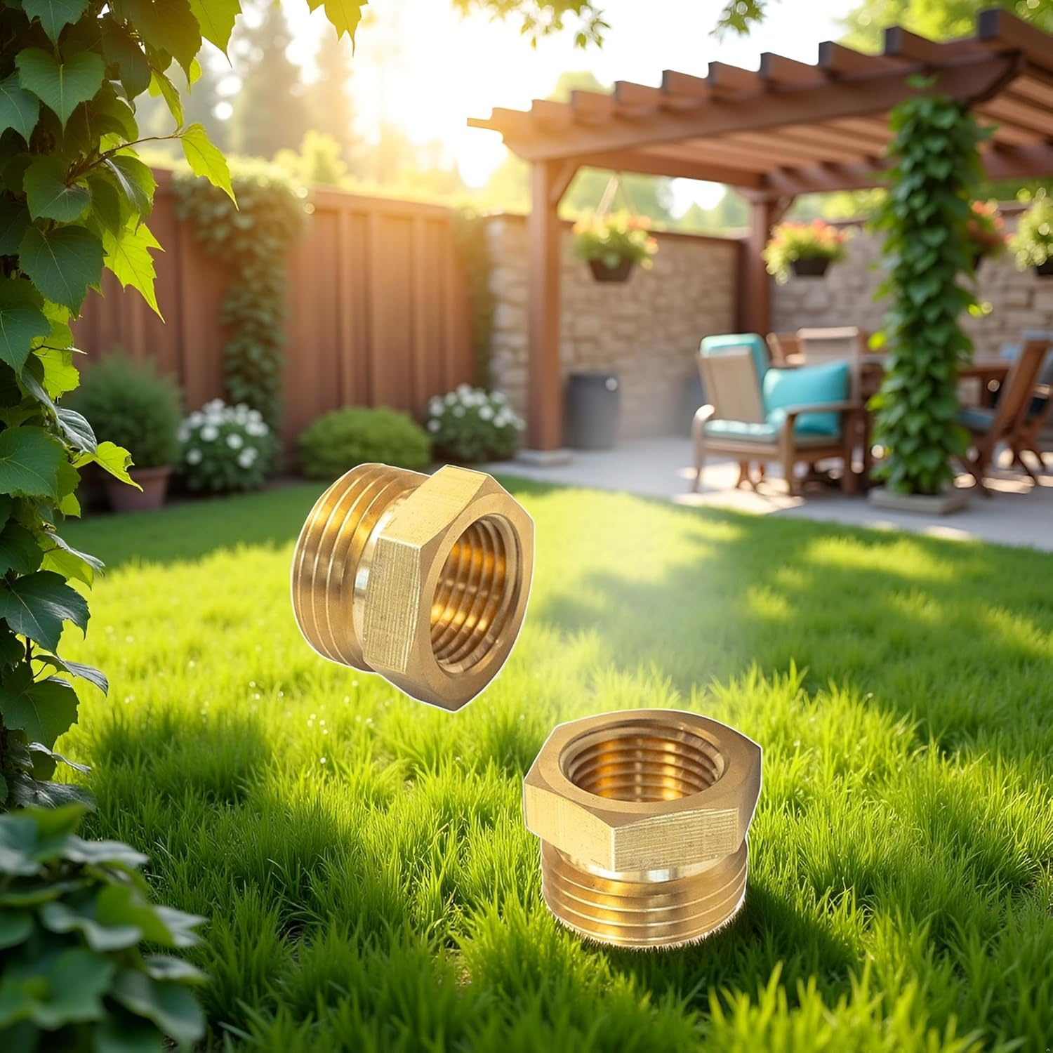 2 Pcs Gold 57480-1208 Brass Garden Hose Fitting, Pipe Adapter Connector, 3/4'' GHT Male * 1/2'' NPT Female Garden Hose Parts for Connectors Hose Connectors and Accessories Watering Equipment image number 5