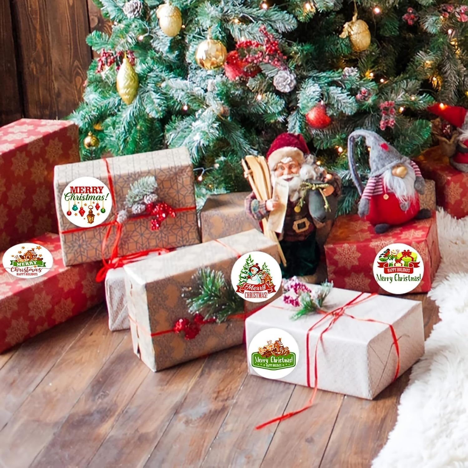 500 Sheets Merry Christmas Sticker Label Roll 1 Inch 8 Designs Circular Holiday Labels for Gift Wrappingenvelope Sealing, Cards & Festive Decorations image number 6