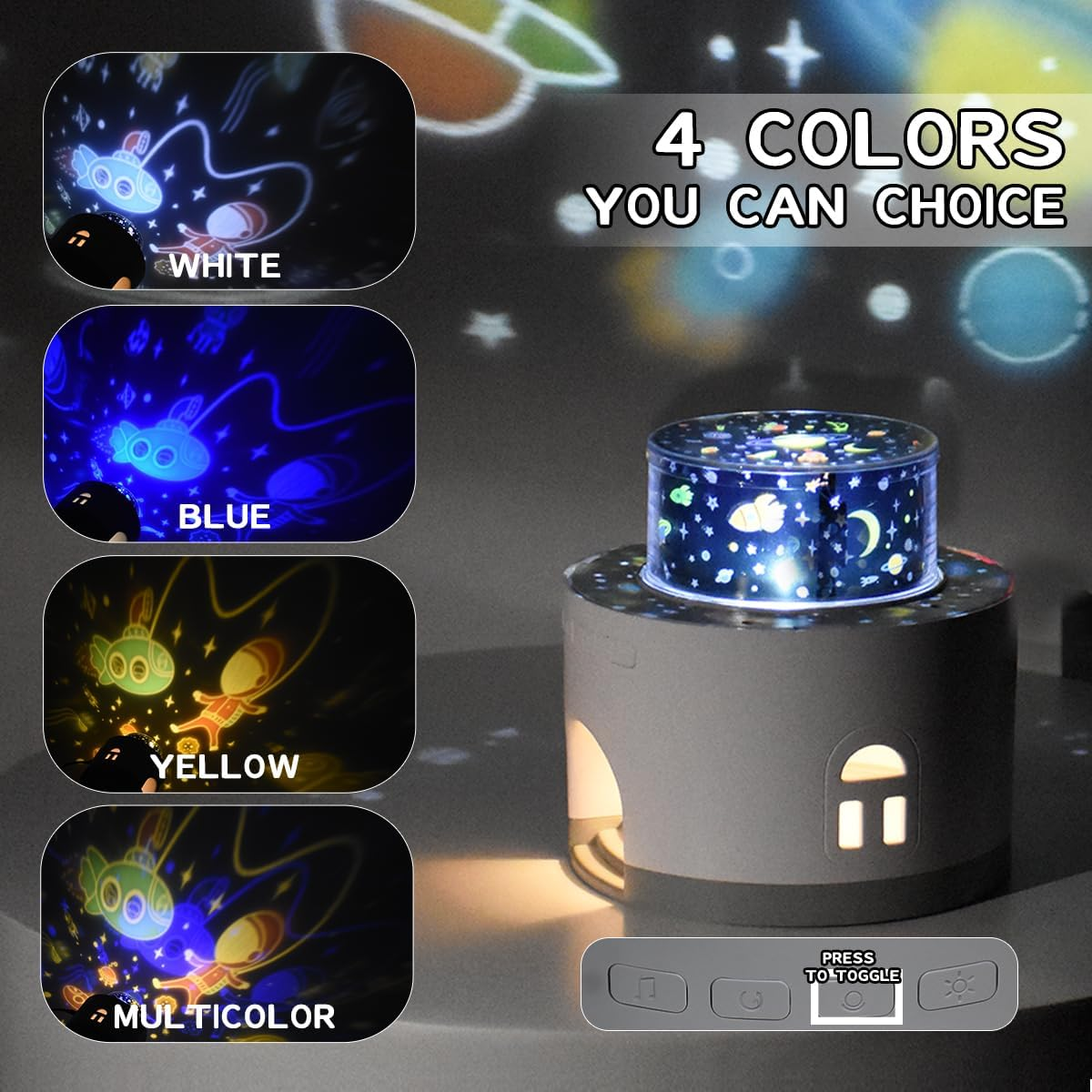 Music Box Rotating Projection Lamp, 2 Projector Modes, 3 Scenarios, Night Light for Kids, LED Portable Night Lamp, Brightness Adjustable, Rechargeable, Fabulous Ideal Gift (Light Pink) image number 4