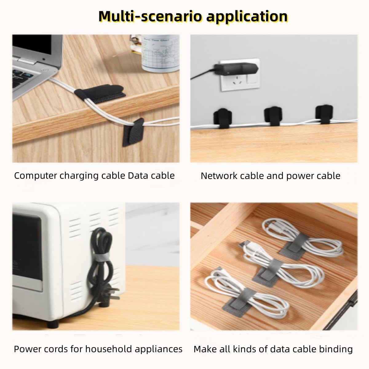 60PCS Reusable Cable Ties,Ywbfove Self-Adhesive Hook Strap Heavy Duty Cable Strap, Post-Adhesive Cable Organizer, Cable Clamp, Home and Office Essentials (Black, Grey, White) image number 6