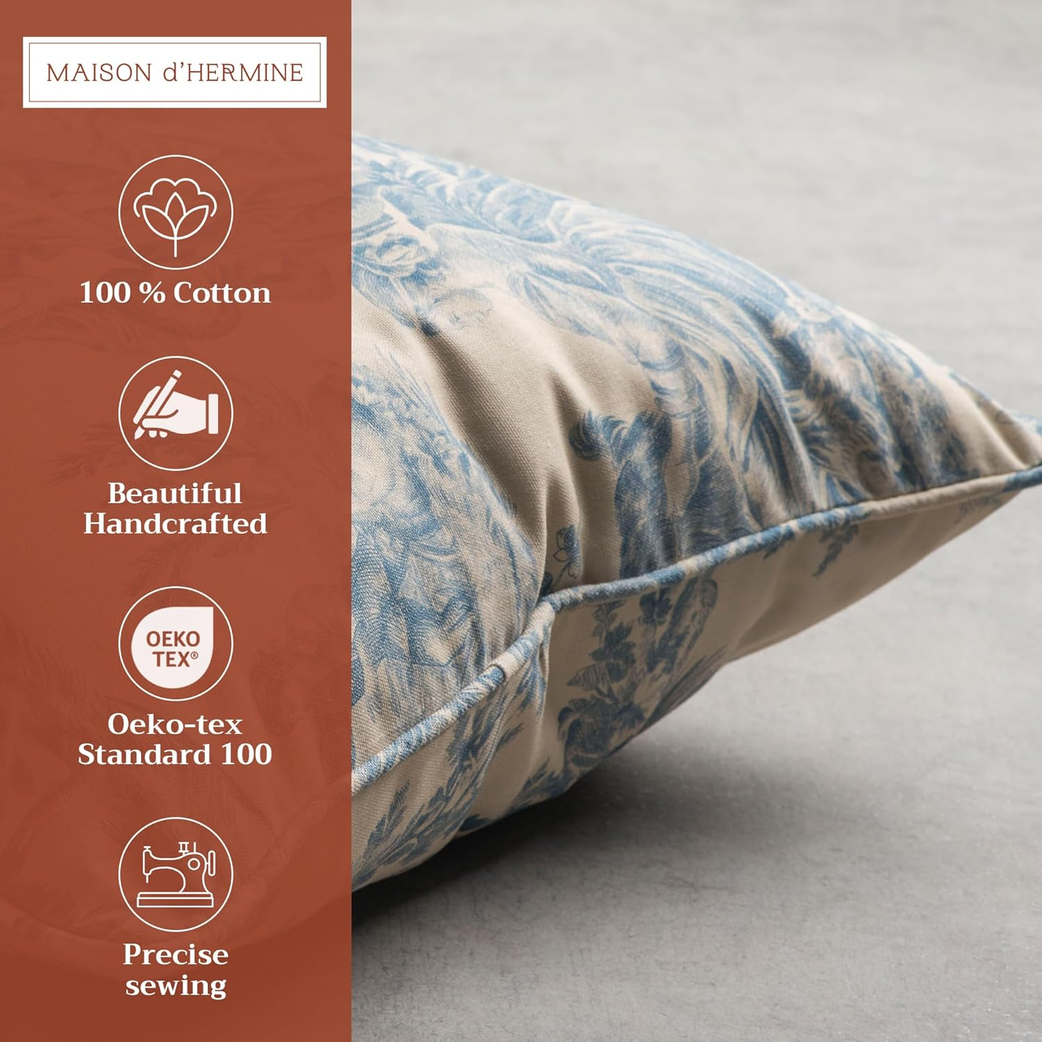 Maison D' Hermine Decorative Cushion Cover 100% Cotton 20"X20" Throw Couch Cover Washable Square Pillowcases with Invisible Zipper for Sofa, Couch, Bedroom, the Miller - Blue - Spring/Summer image number 4