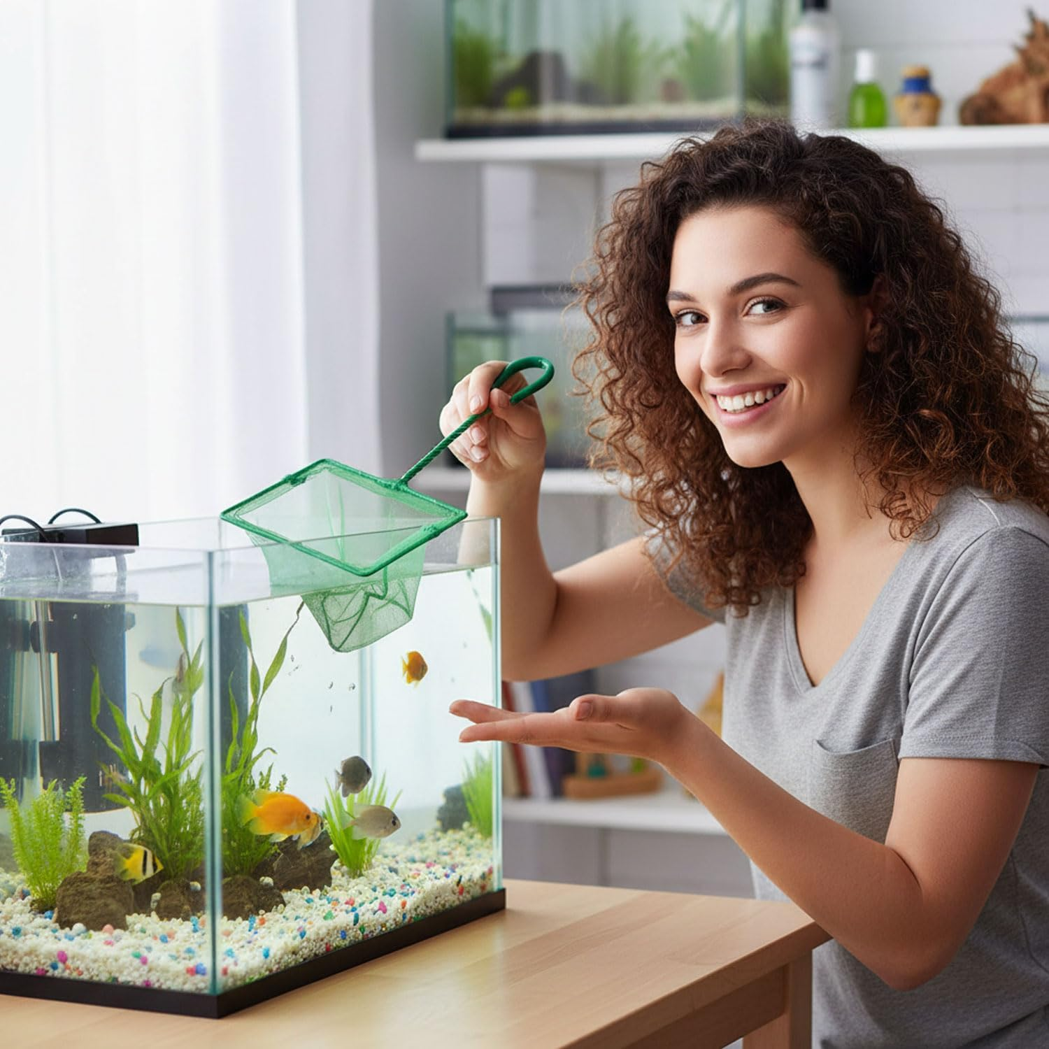 3-Piece Aquarium Fish Net Set - Soft Nylon Mesh, Lightweight Durable Design, Various Sizes - Ideal for Fish Tank Cleaning and Small Fish, Compatible with Delicate Aquatic Pets - Brand Unron image number 1