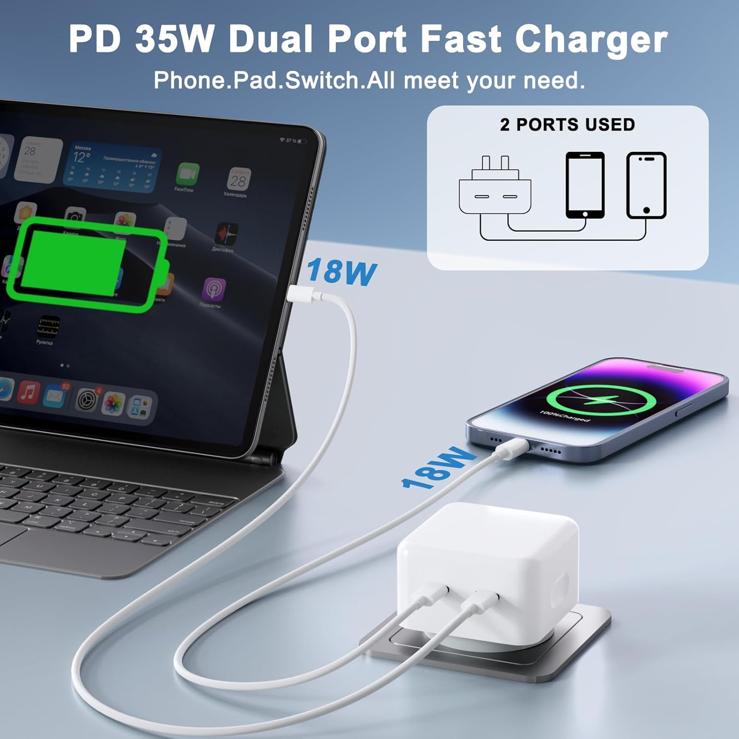 Iphone Charger, 35W Dual USB C Charger, Fast Charger Plug with Lightning+ USB C Charging Cable, Suitable for Iphone 17/16/15/14/13/12/11/I-Pad/Galaxy/Pixel7/6/S23/S22 image number 6
