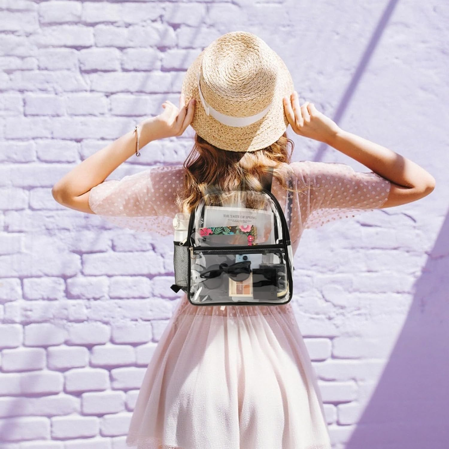 Supcomsta Clear Backpack Large &ndash; 12"X11.5"X6" Heavy-Duty Pvc,Waterproof,Stadium Approved Bag with Adjustable Straps &ndash; Ideal for School,Work,Travel,Concerts - Black image number 6