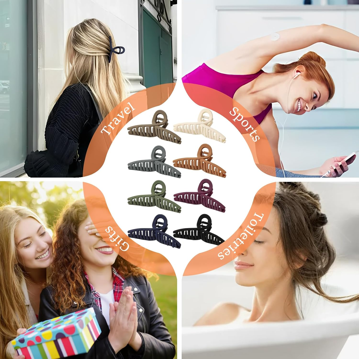 DBAILY Pack of 8 Hair Clips, 11 Cm Large Hair Clips for Long Thick Hair, Hair Styling Accessories for Women Girls, Eight Different Matte Colours image number 2