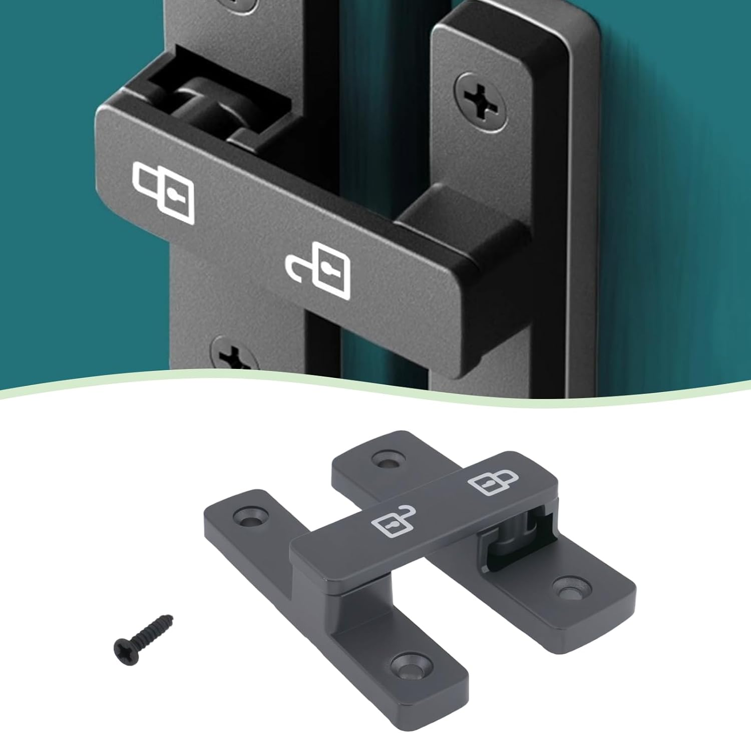 Emsea Grey Luminous Barn Door Lock 180 Degrees Surface Mounted Sliding Lock for Wooden Metal Aluminum Door 84X63X18Mm - Black image number 3