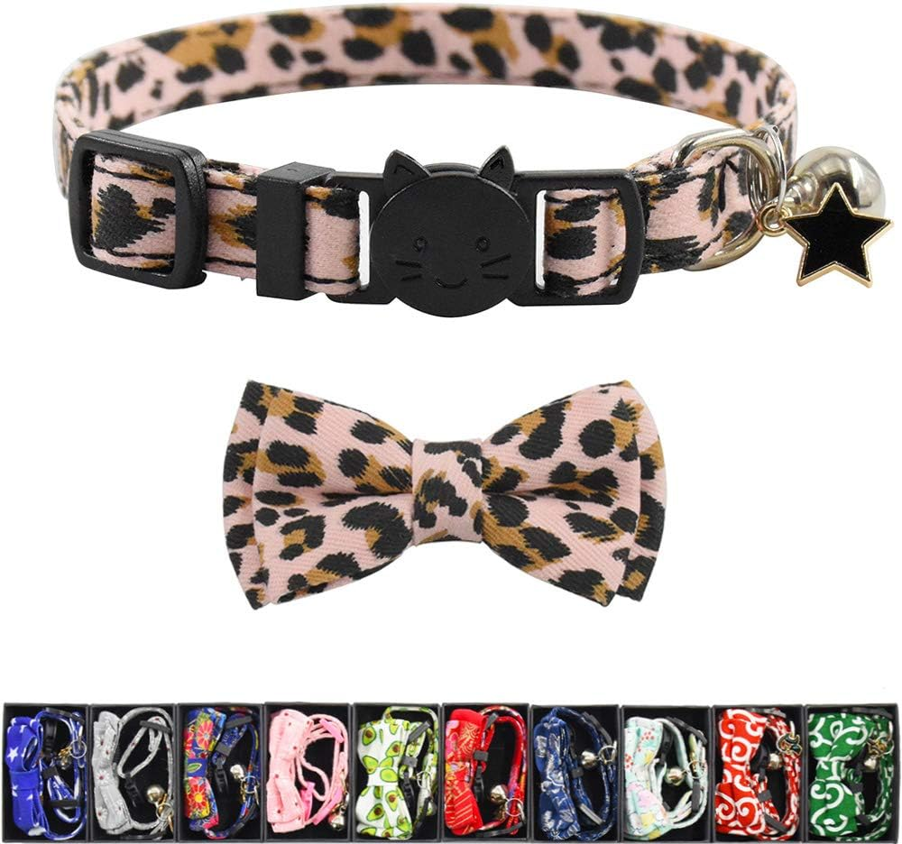 Xpangle Bowtie Cat Collars Breakaway with Bell, Adjustable Cute Kitty Collars Safety Buckle Kitten Collar for Cat Puppy 7.5-11In