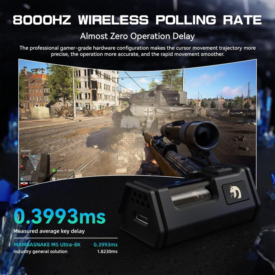 MAMBASNAKE M5 Ultra Carbon Fibre 8000Hz Wireless Gaming Mouse, 39G Superlight, 42000DPI, PAW3950MAX Sensor, Nordic 52840 Chip, Bluetooth/2.4G/Usb-C Wired Mice with Mouse Coiled Cable, for Pc/Mac