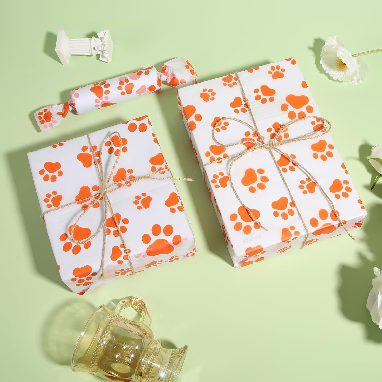 30 Tissue Paper Sheets, 14X20 Inch Dog Paw Tissue Paper Gift Wrap Paper for Gift Bag Packaging Christmas Wedding Birthday Party Art DIY Crafts Supplies (Orange) - Orange image number 5