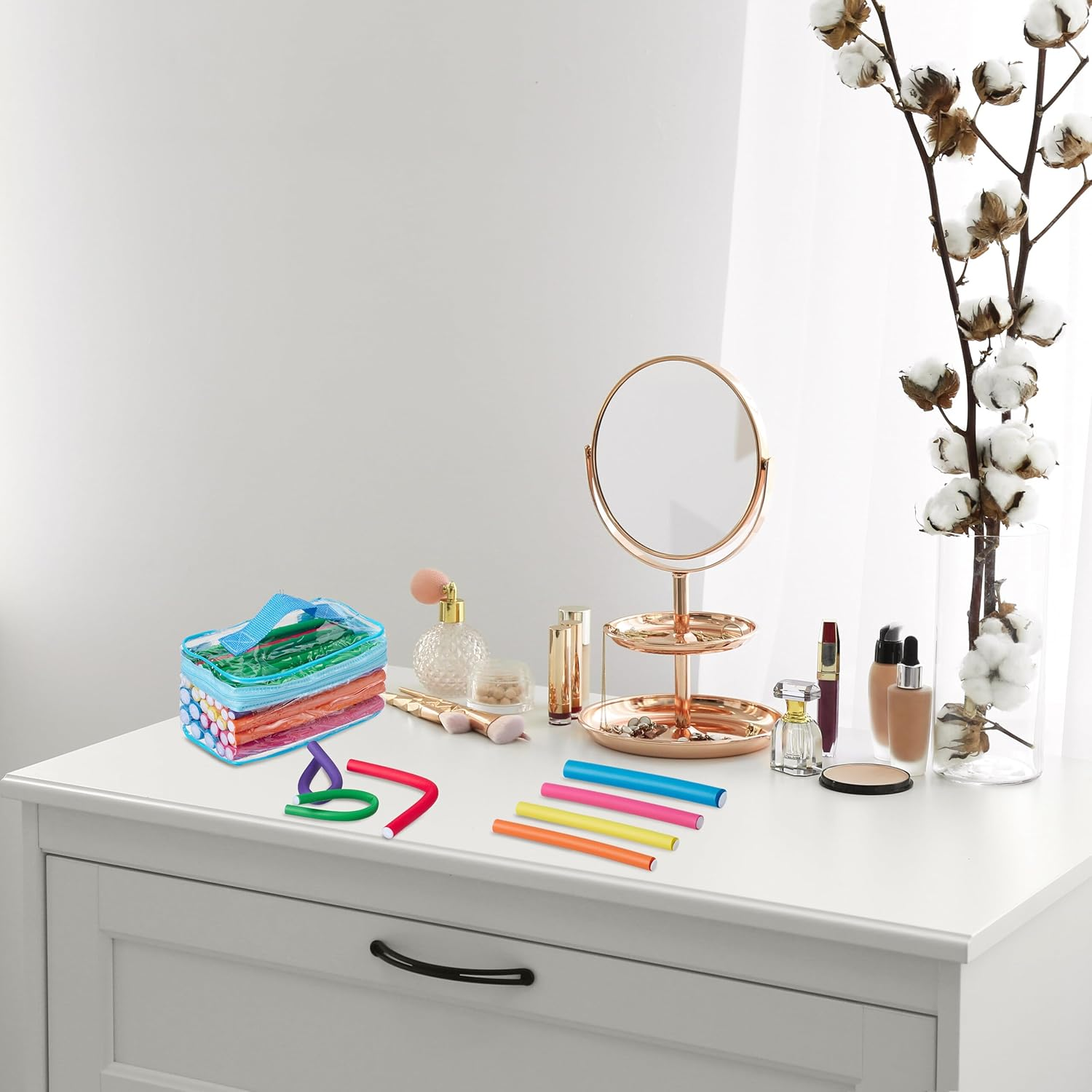 Relaxdays Hair Rollers, Set of 48 Papilots with Bag, Papilot Rollers, Curls without Heat, Long & Short Hair, Colourful image number 3