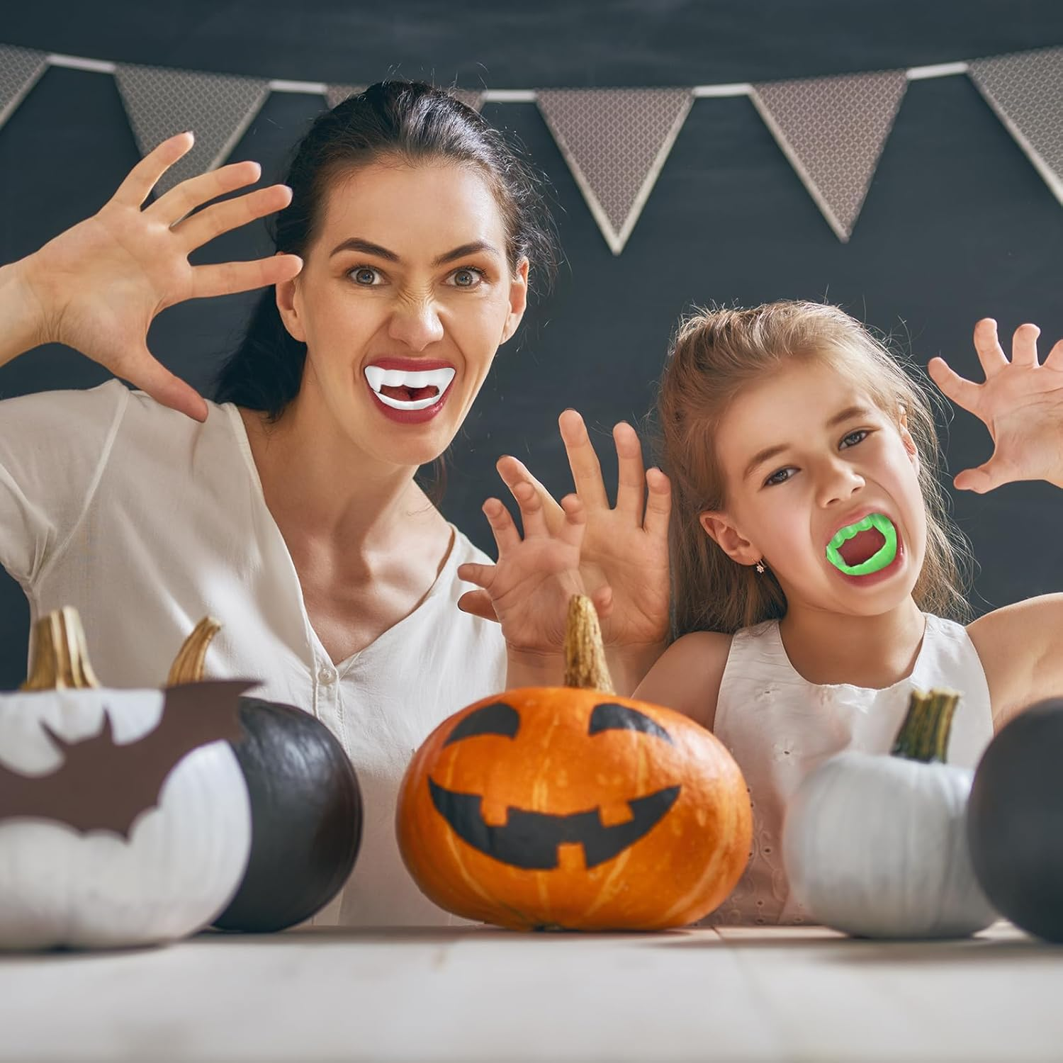 24 Pcs Plastic Vampire Teeth Fake Fangs &ndash; 12 Glow-In-The-Dark and 12 White Vampire Teeth, Halloween Costume Props, Party Supplies and Trick or Treat Accessories image number 2