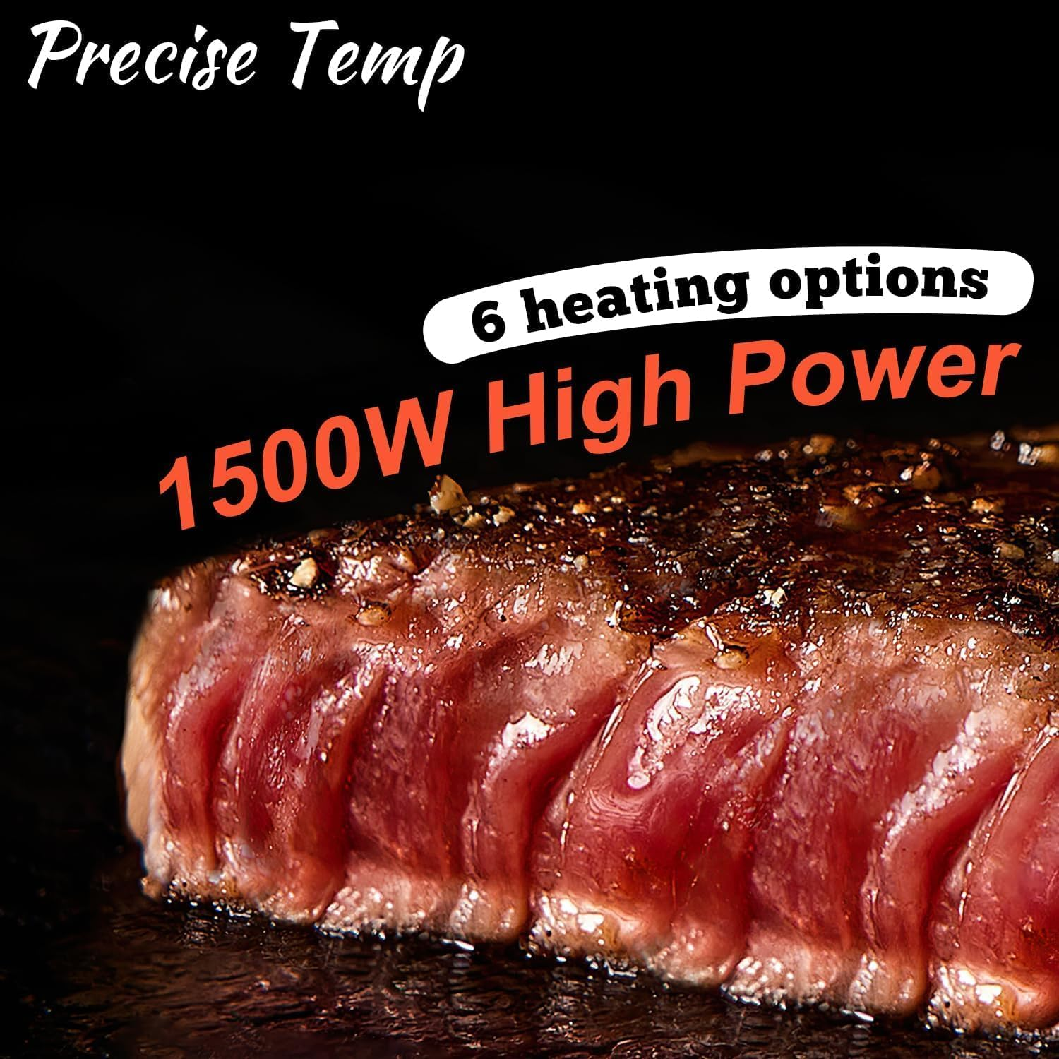 CUSIMAX Indoor Grill with Double Grill Plates, 1500W Electric Smokeless Grill with LED Smart Display & Tempered Glass Lid, Non-Stick Removable Grill & Griddle Plate, Easy to Clean image number 2