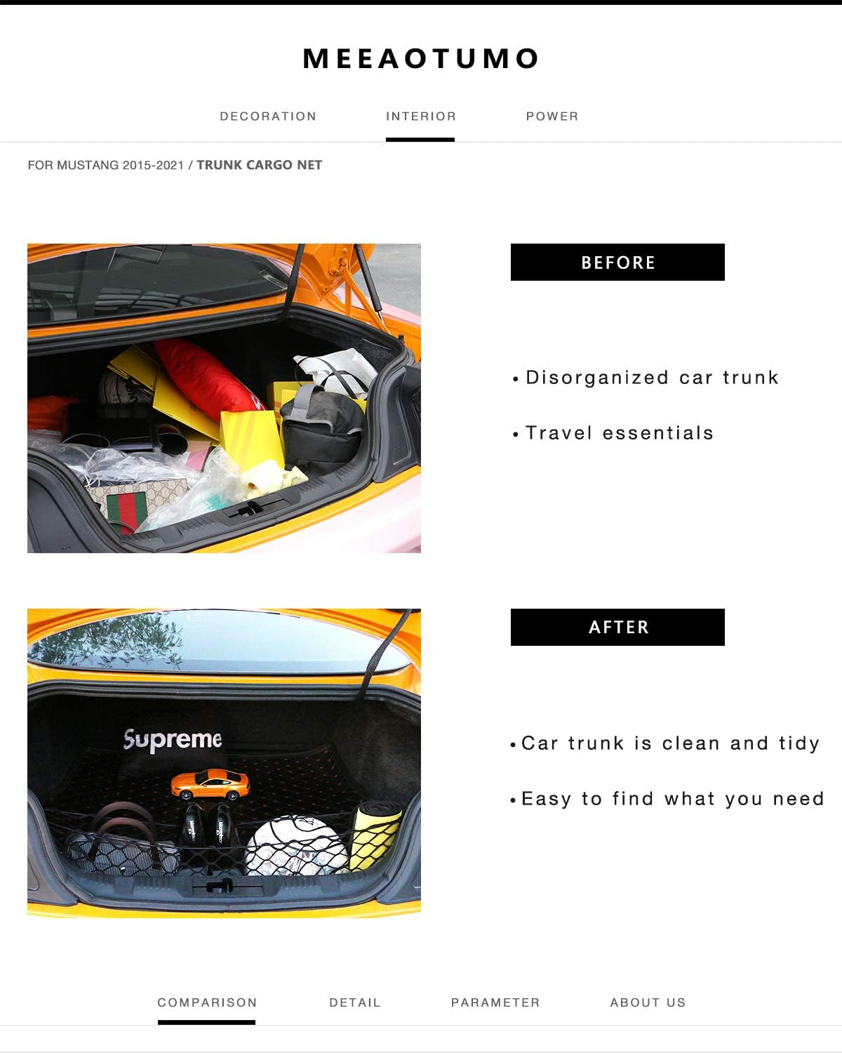 Trunk Cargo Net Accessories for Ford Mustang 2015-2023 image number 2