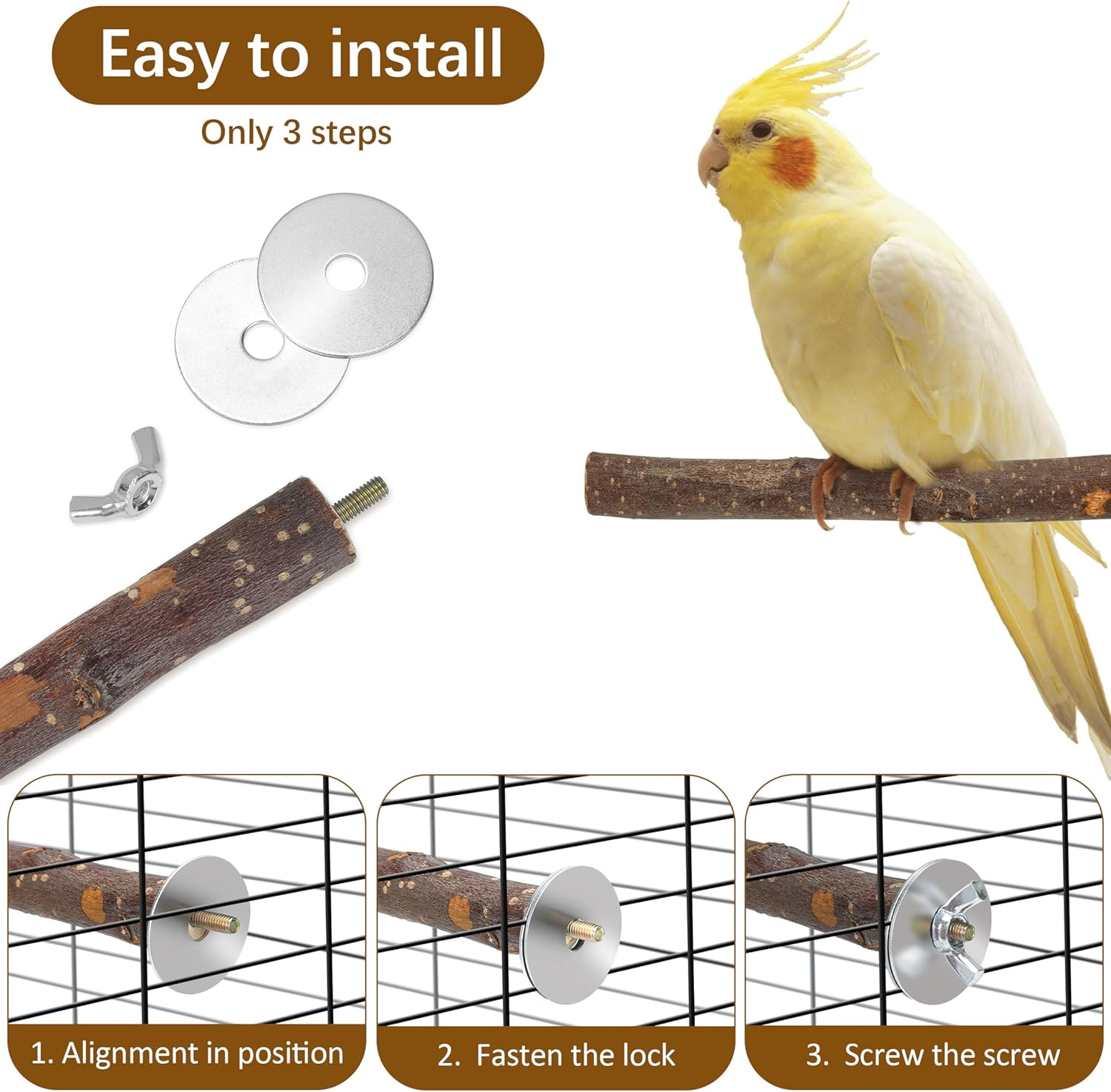Bird Perches 9 Pack, Parakeet Toys Wooden Parrot Stand Branch, Bird Cage Accessories with Bird Feeding Cup, Bird Toys for Cockatiels Small Birds image number 2