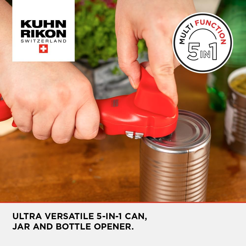 Kuhn Rikon 5-In-1 Can, Jar & Bottle Opener. Self-Attaching Can Opener with Lid-Lifter for Weak Hands - 3 Year Guarantee - Red image number 4