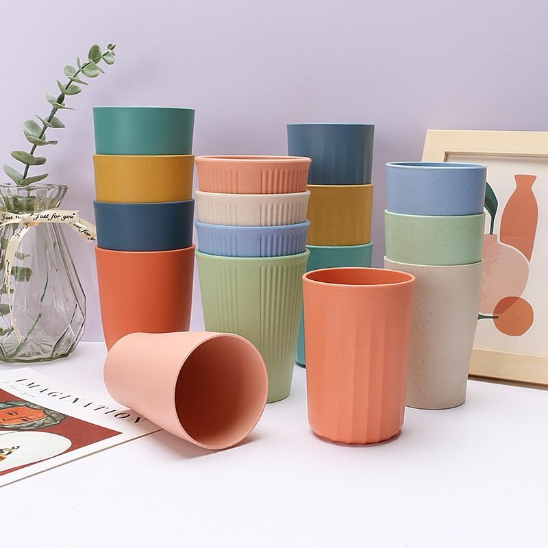 Plastic Cups, 6 Wheat Straw Cups, BPA Free, 12 Ounce Unbreakable Children'S Cup, Kitchen Glass Cup, Durable Drinking Cup, Reusable Small Water Cup, Dishwasher and Microwave Safe