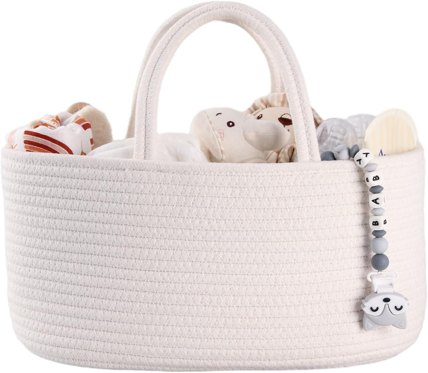 Baby Diaper Caddy Organizer for Girl Boy Cotton Rope Nursery Storage Bin Basket Portable Holder Tote Bag for Changing Table Car Travel Baby Shower Gifts Newborn Essentials Registry Must Haves White image number 4