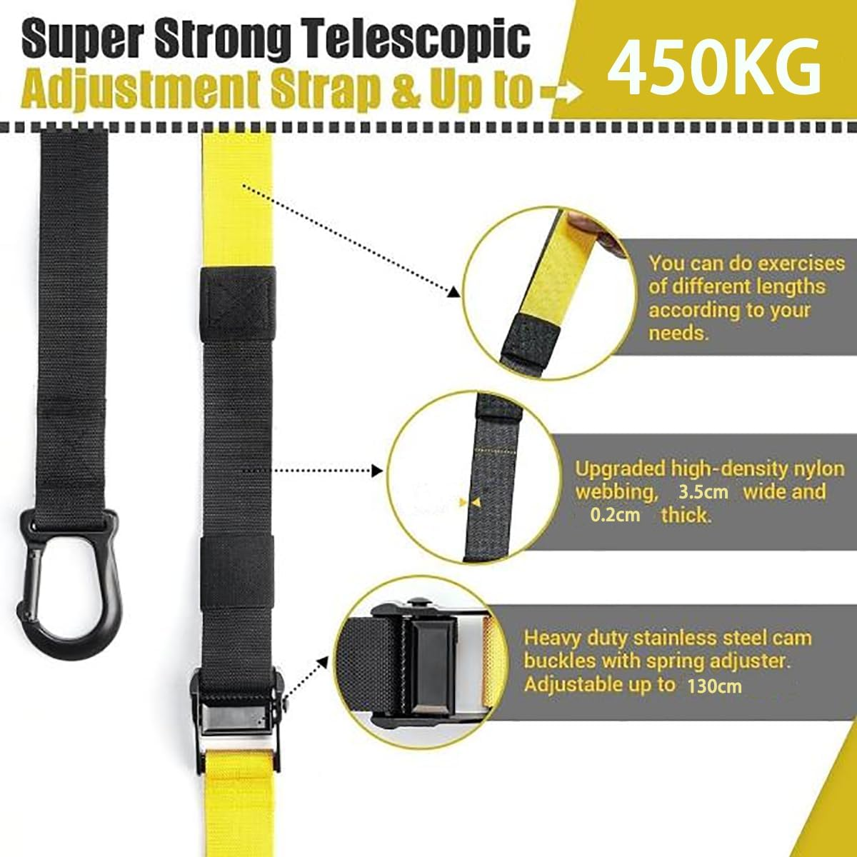 CLOUDSEASON Versatile Suspension Trainer Kit &ndash; Sling Trainer with Carrying Bag 450Kg Max Load Outdoor & Home Gym for Pull-Ups Push-Ups Core Training &Yoga