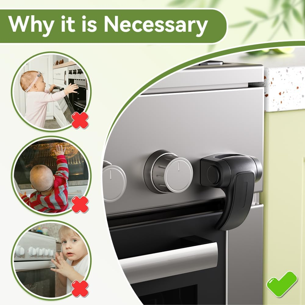 SAFELON 1 PC Baby Safety Oven Door Lock, Kitchen Safety Locks for Babies, Childproof Oven Locks for Kids, Heat-Resistant, No Screws & Drilling (Black) image number 1