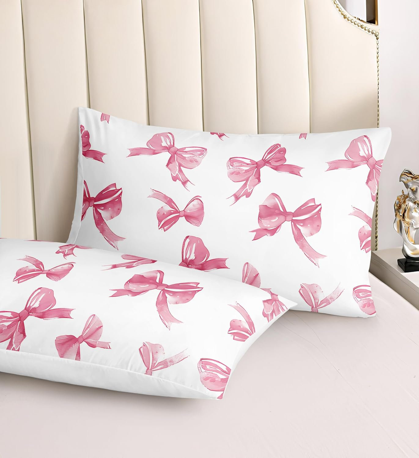 Herside Girls Pink Duvet Cover Set Super King Pink Kawaii Bowknot Design Ultra Soft Microfibre Easy Care Bedding Set 3 Pieces Quilt Cover for Adult Women Bedroom Decor with Zipper Closure image number 6