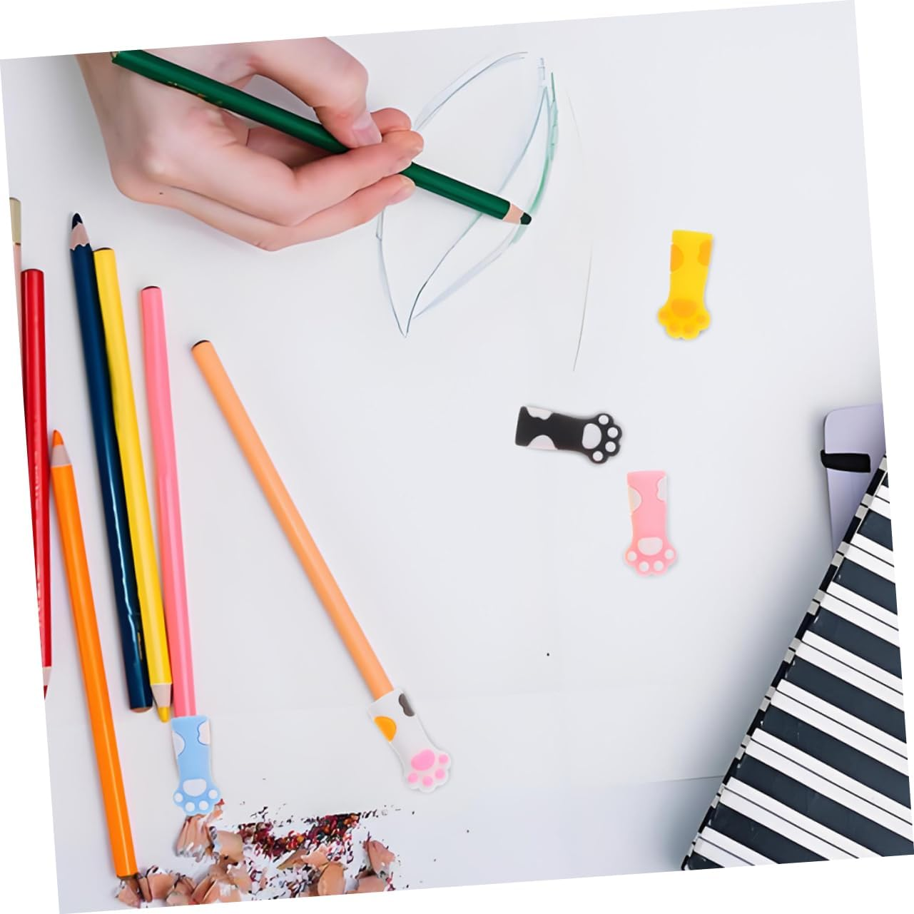 COHEALI 12 Pcs Wooden Pencil Tip Protectors, Cat Shaped Silicone Pencil Caps Toppers for School and Office image number 4