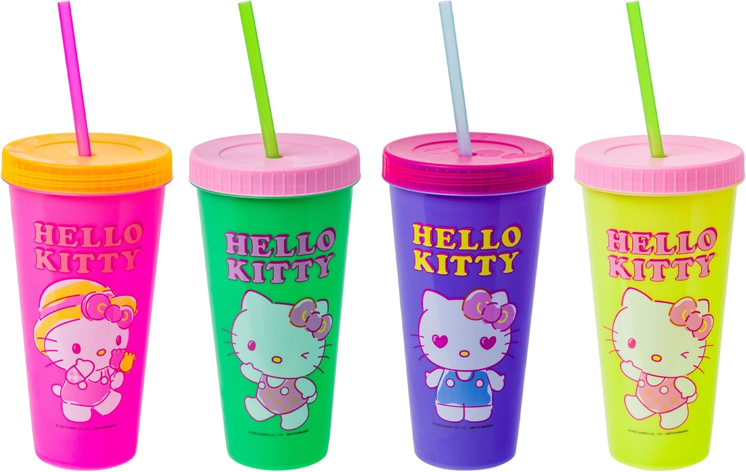 Silver Buffalo Care Bears Hearts Rainbow Swirl Straw 4 Pack Color Change Plastic Tumbler, 24 Ounces
