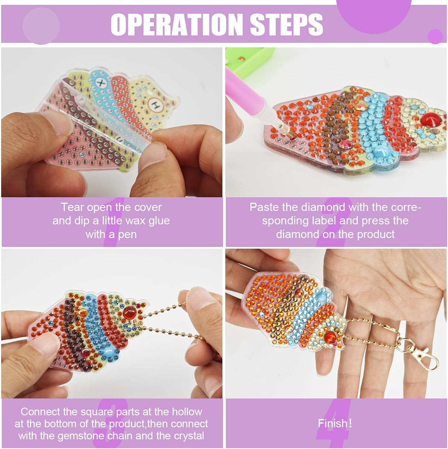 MATHARAGO Diamond Art for Kids 6 Pcs DIY Diamond Painting Cartoon Keyrings Set, Painting by Number Gem Keychains Craft Kits for Kids Ages 6-12, Gifts for Birthday, Back to School - 24-Marvel image number 4