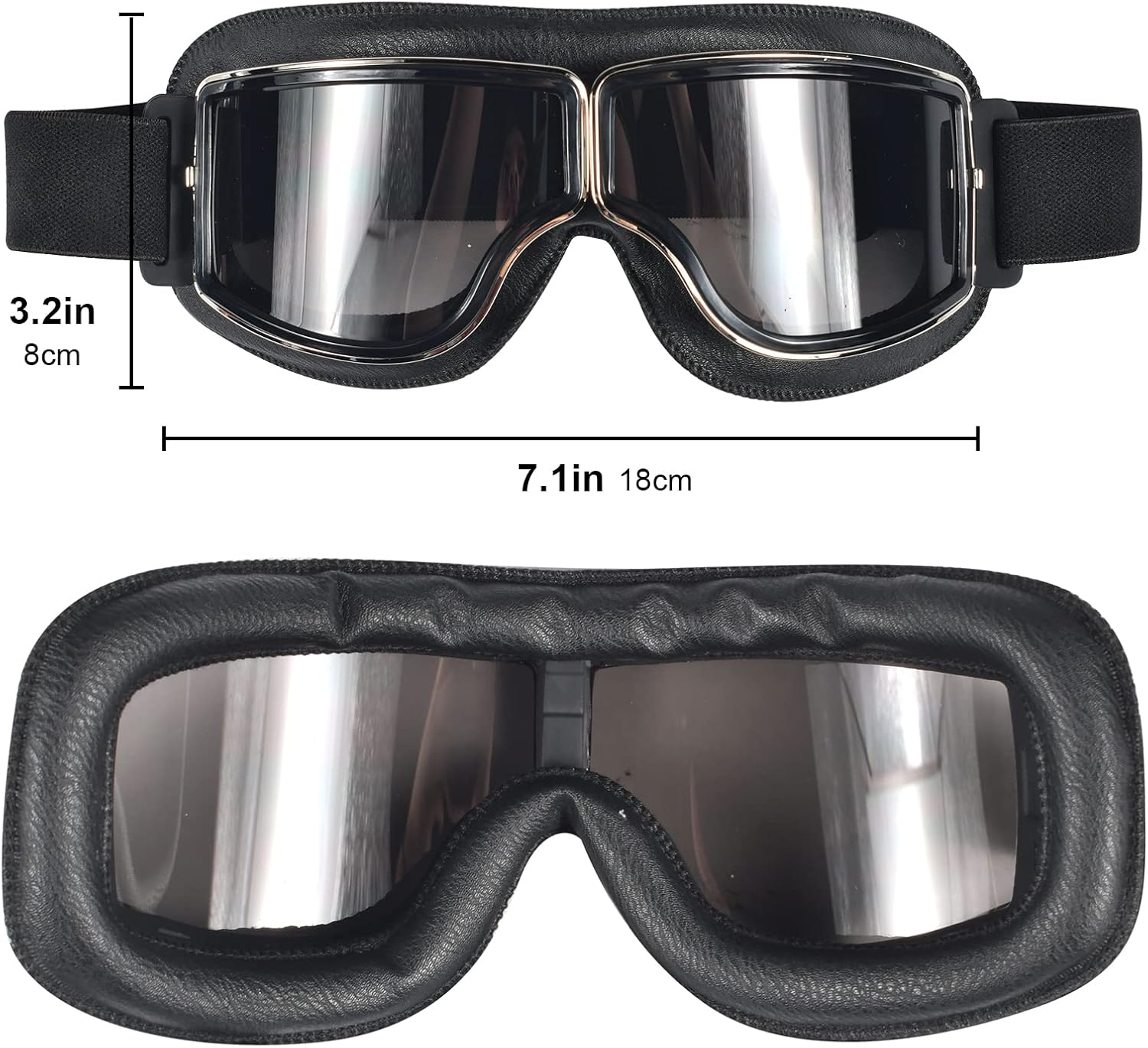 Motorbike Goggles, Vintage PU Leather Windproof Dustproof Motorcycle Goggles, Pilot Fog Proof Goggles, Sunglasses Sports Glasses, Motorbike Helmet Goggles for Outdoor Sports Motocross Racer