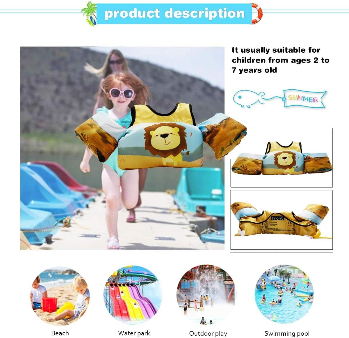 Children'S Swim Vest, SUIJIEEN Children'S Armband Life Jacket, Kids Floaties Baby Floatation Armband Swimming Training Aids for Boys/Girls 2 to 6 Years, 10 to 25 Kg image number 6
