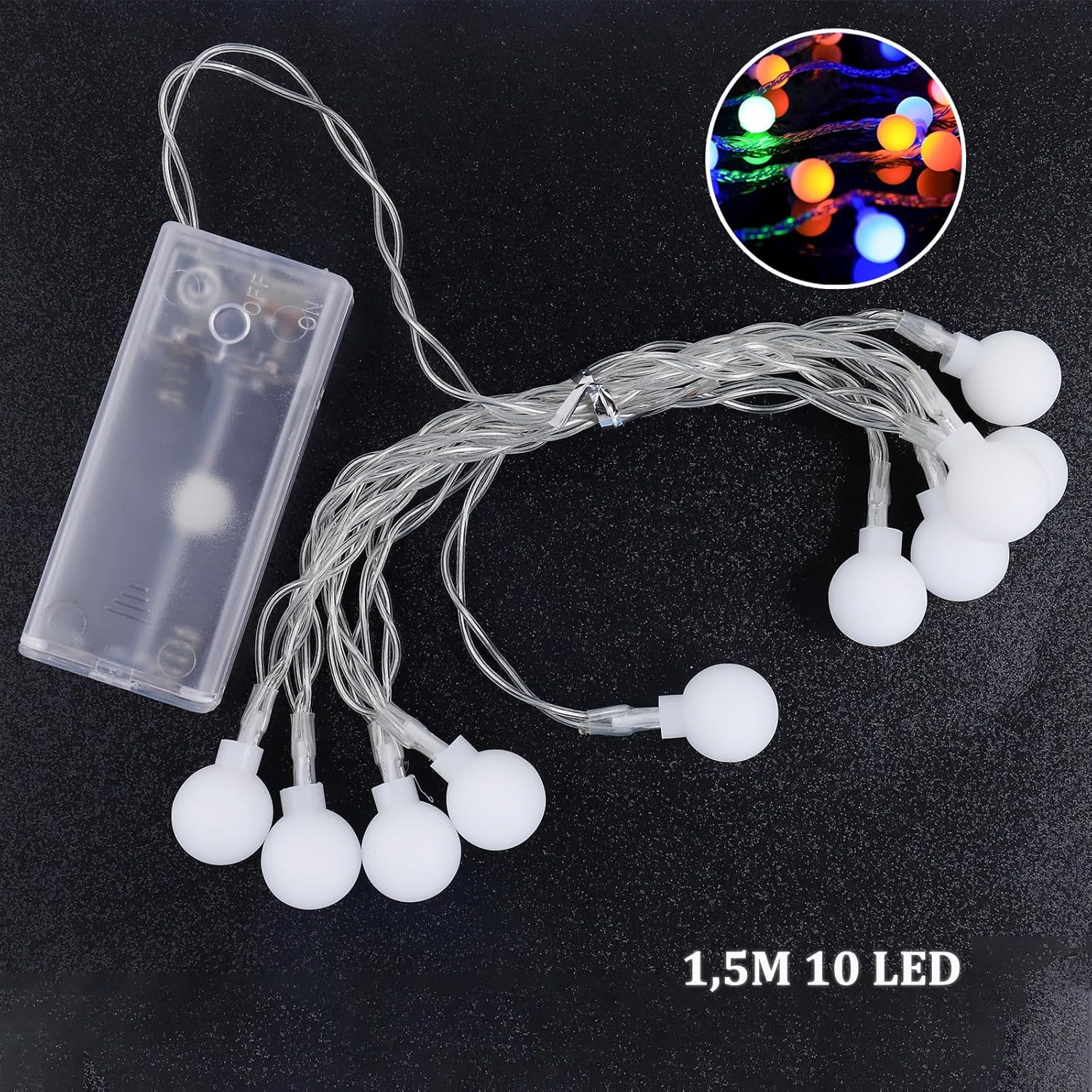 ENLACE LED Ball String Lights, 1.5M 10 LED String Lights, Battery Operated Multicolor for Outdoor, Indoor, Wedding, Party, Christmas, Garden, Balcony, Decoration image number 3
