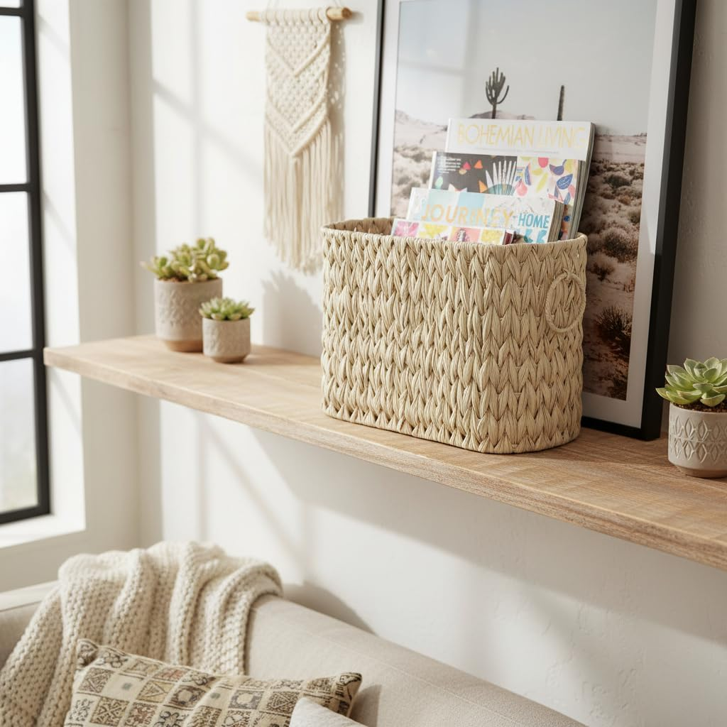 Coeusy Toilet Paper Basket,Boho Decorative Toilet Paper Storage,Large Wicker Basket for Bathroom Storage,Free Standing - Grey image number 4