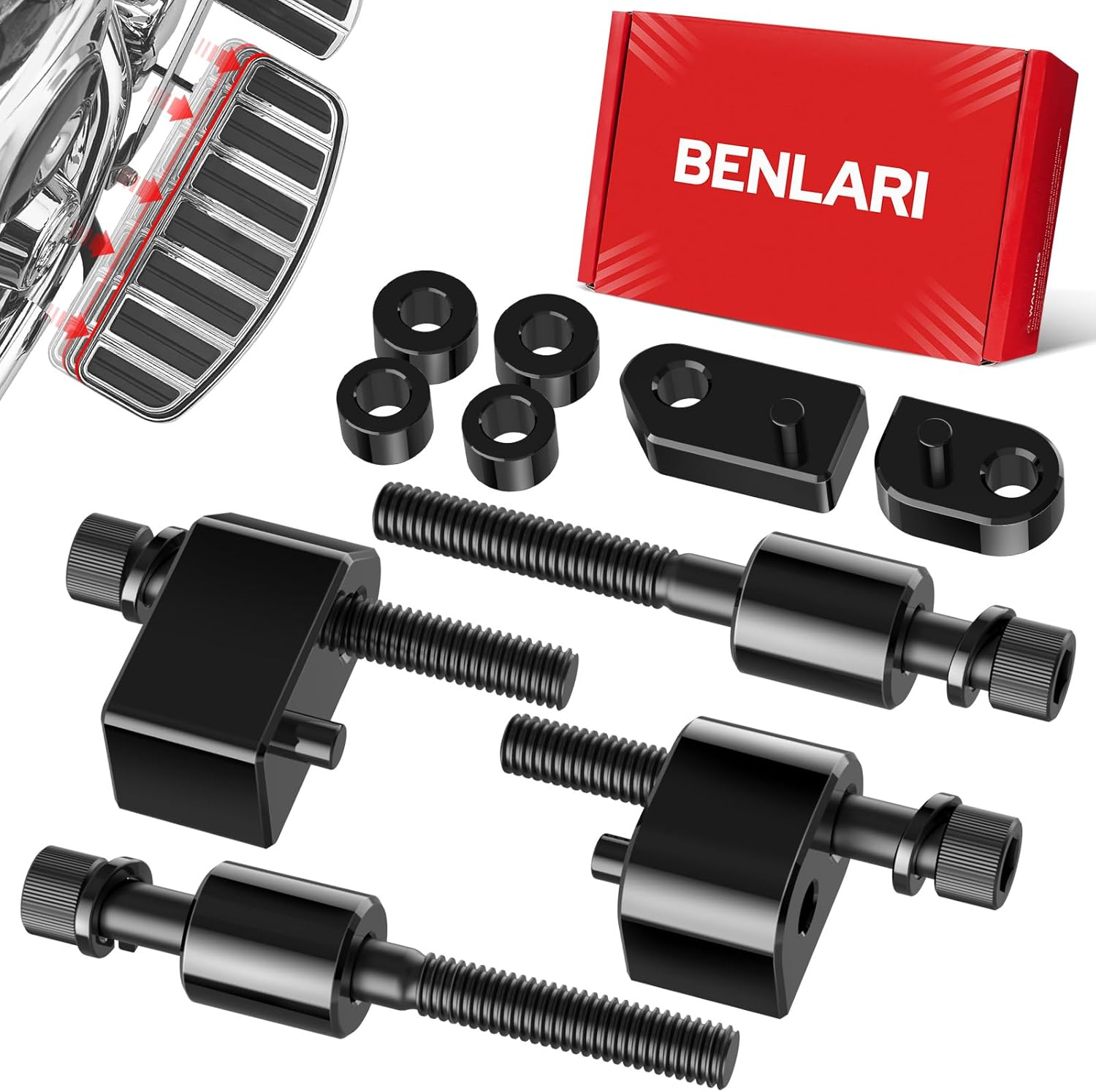 Benlari 1Inch &1.5Inch Driver Floorboard Extensions, Floorboard Spacer Extenders Kit Fit for Harley Touring Street Glide Road Glide Electra Glide Road King 2009-2024 FL Trikes 2009-2013, Black image number 1