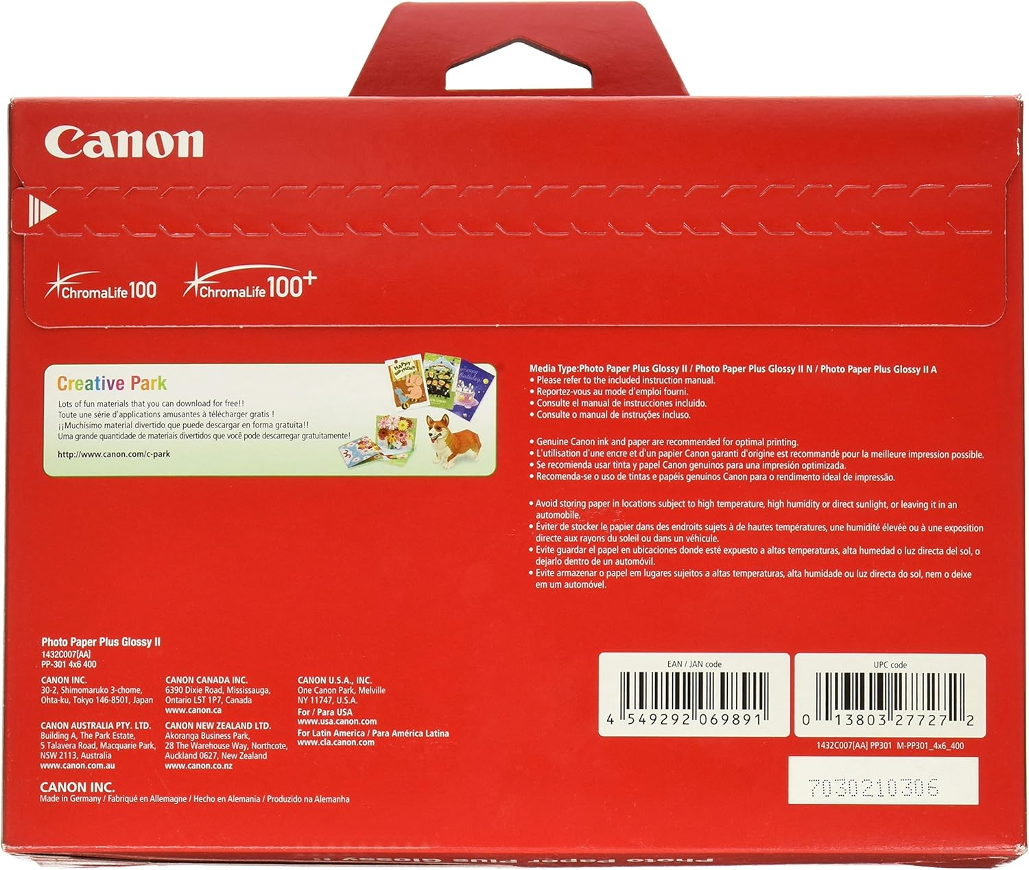 Canonink Photo Paper plus Glossy II 4" X 6" 400 Sheets (1432C007) image number 2