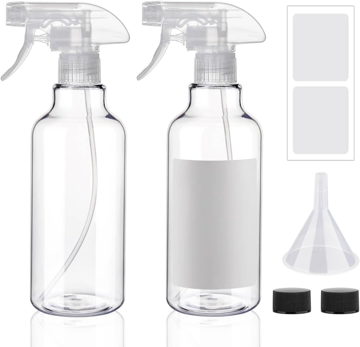 Hethyo Plastic Spray Bottles 12Oz 2 Pack Adjustable Mist/Stream Spraying Heavy Duty Square Water Spray Bottles for Hair, Cleaning Solutions, Plants，Essential Oils (Clear)