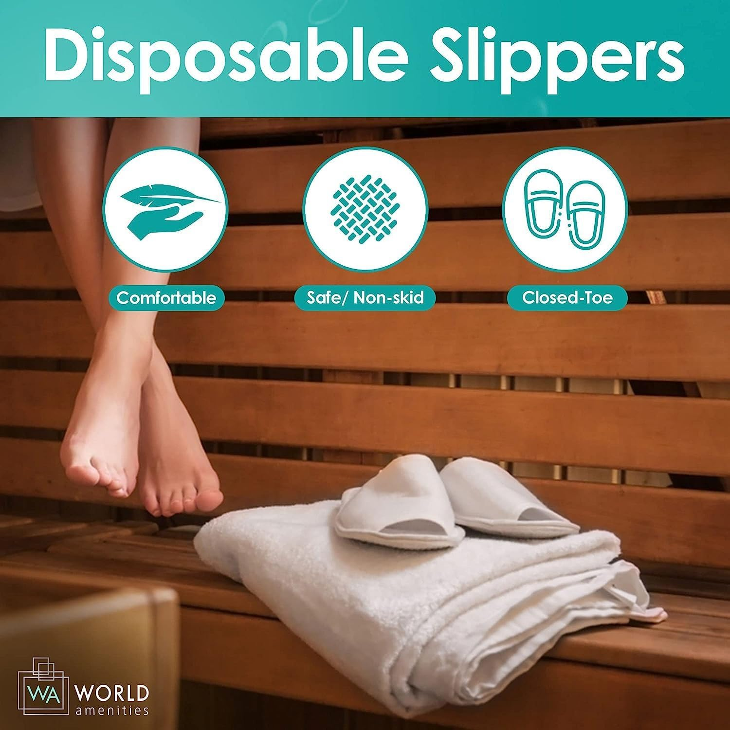 World Amenities | 10 Pairs | Premium Spa Slippers Bulk Unisex | Open Toe, Individually Wrapped | Hotel Slippers Travel Amenities Ultra Soft, Disposable Guest Slippers - White image number 5
