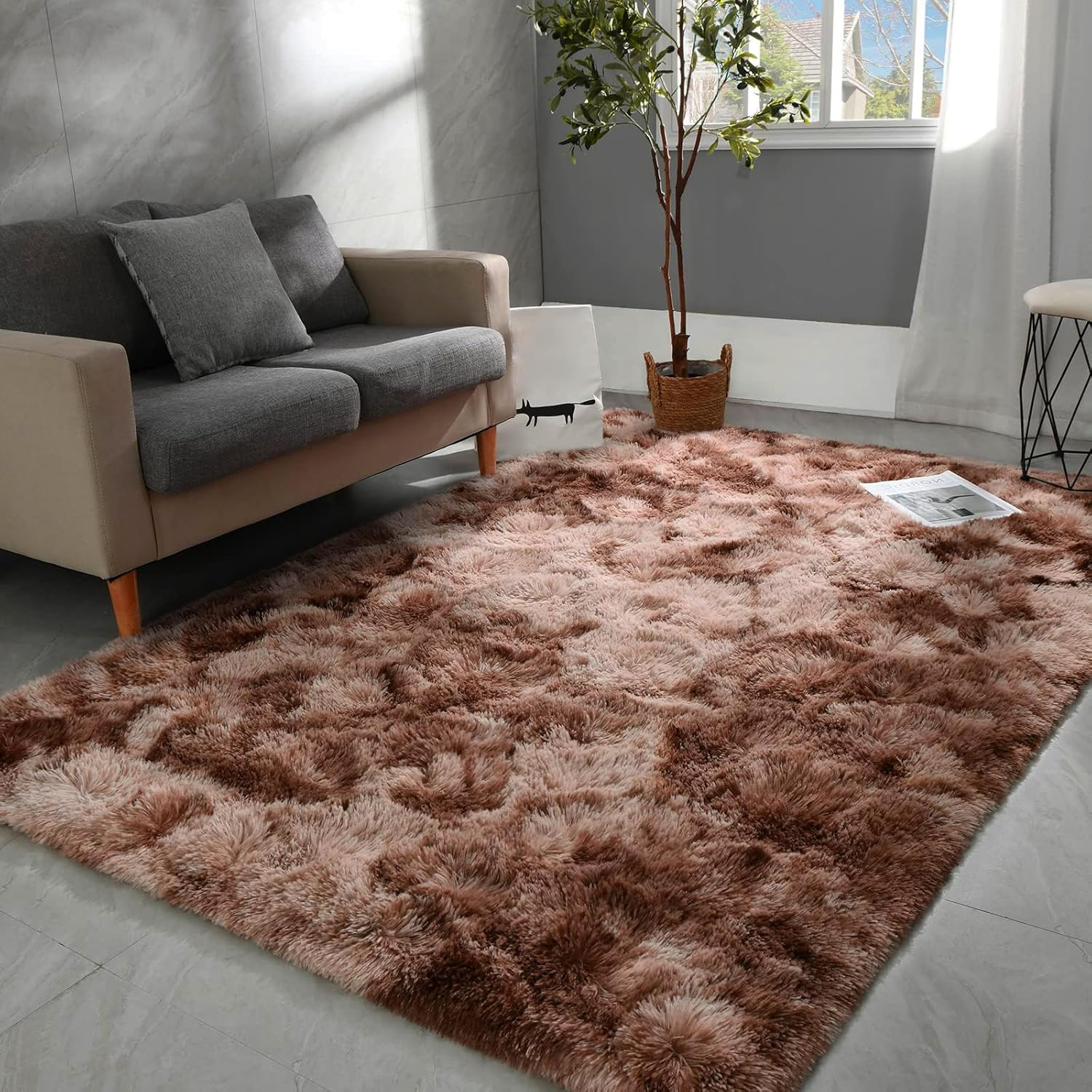 Shaggy Rugs for Bedroom Living Room, Super Soft Fluffy Fuzzy Area Rug for Kids Baby Nursery, Modern Indoor Plush Carpet for Home Decor, 4X5.2Ft Floor Furry Rugs for Children Dorm (Black, 120 * 160Cm)