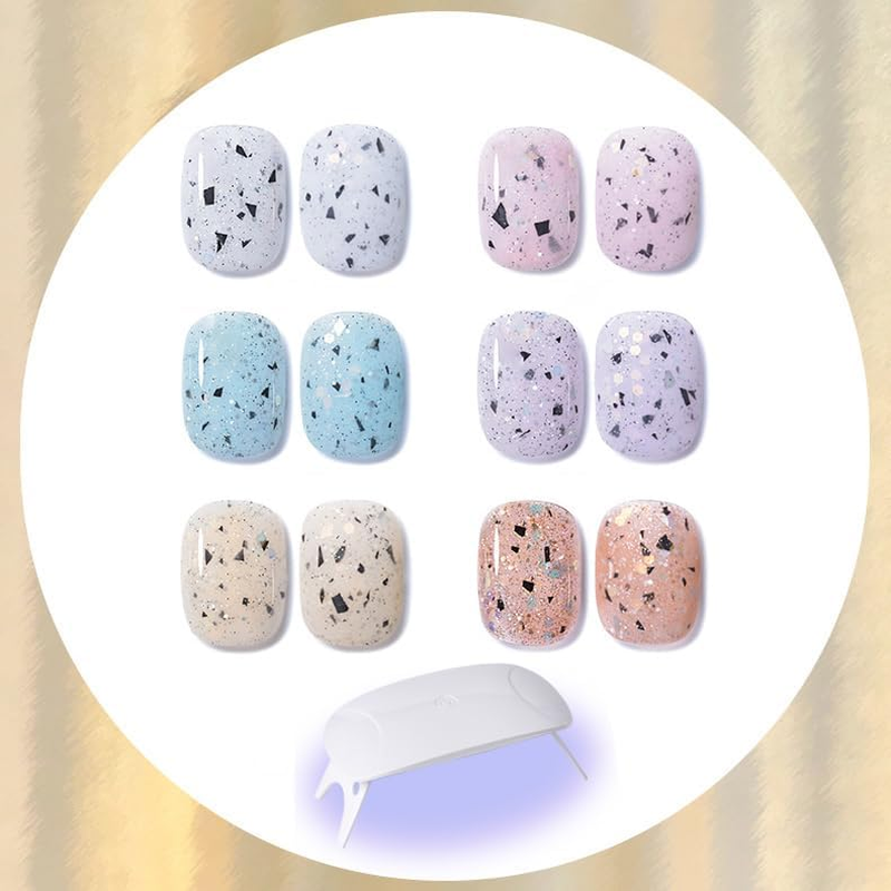 PINNI Bronze Egg Shell Gel Nail Polish Kit, Speckled Nail Polish Gel Nail Polish Sequins Glitter Semi-Permanent UV Gel Polish Shiny Gel Nail Varnish Shiny Shimmer White Gel Polish