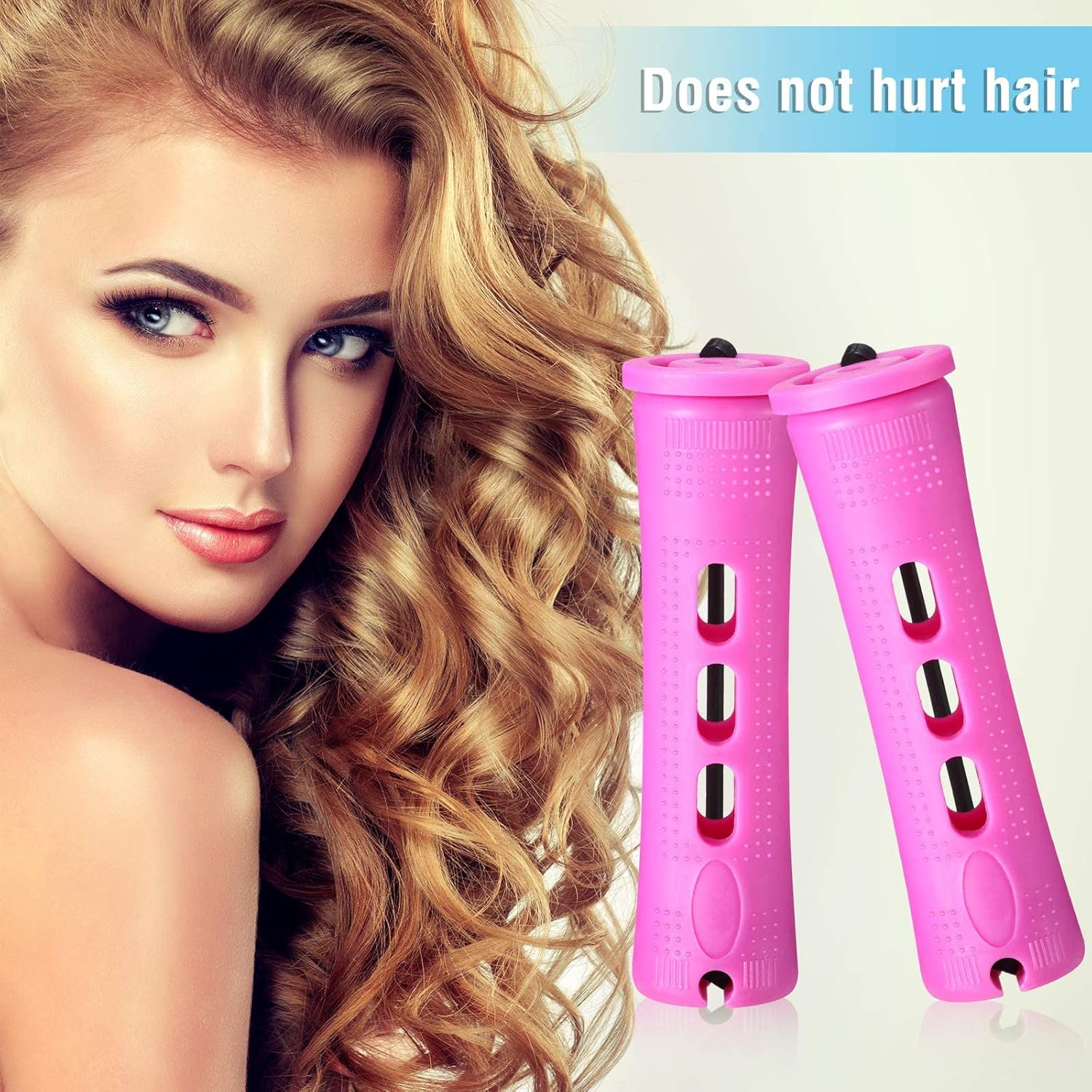 60 Pcs Short Perm Rods Natural Hair Perm Rods with Elastic Rubber Band Non Slip Plastic Perming Cold Wave Kit for Women Hairdressing Styling Tool(0.75 Inch,Purple) image number 4