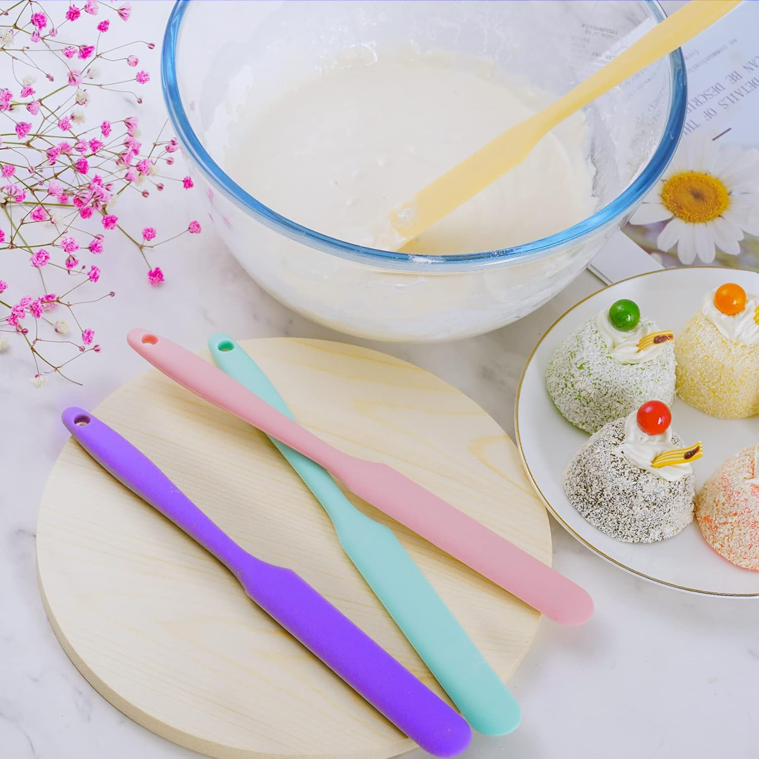 4Pcs Silicone Spatula Set Heat Resistant Cake Cream Butter Spatulas Mixing Batter Scraper Non-Stick Flexible Baking Cooking Tool 4 Colors (Mix Color-3) - Mix Color-2 image number 4