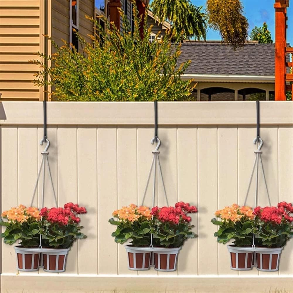 Tophomer 8 Pcs Vinyl Fence Hooks, Patio Hangers Powder Coated Steel Fence Hangers, Wall Hanging Brackets Hook Plant Hangers