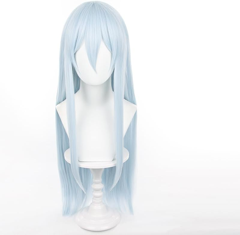 Tongtta Long Straight Anime Cosplay Wig with Bangs Halloween Party Wigs for Women Girls (Light Blue)