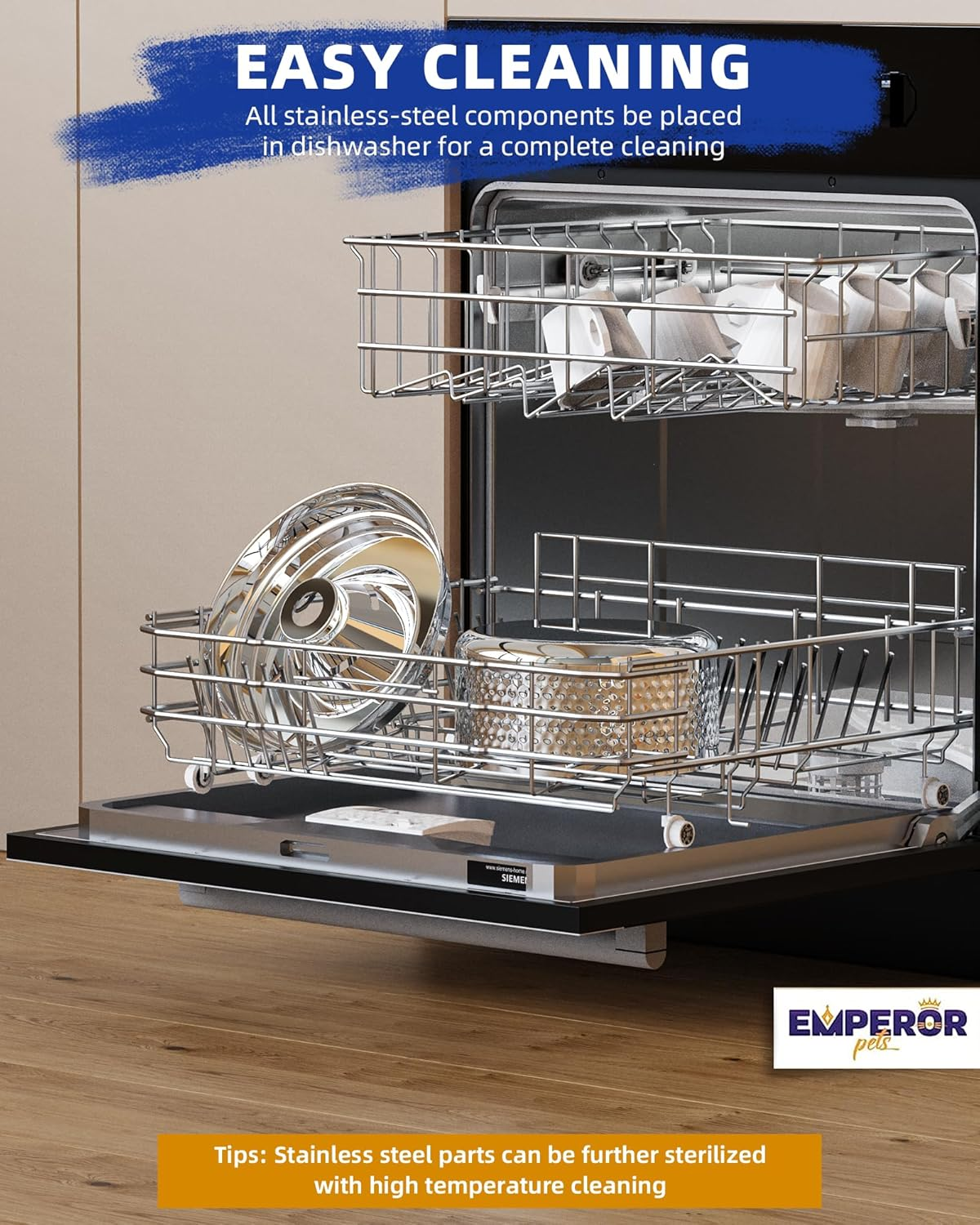 Emperor Pets - Cat Water Fountain & Pet Water Fountain, 108Oz/3.2L Stainless Steel Pet Drinking Fountain - Automatic Cat Water Dispenser & Dog Fountain - Dishwasher Safe, Ultra-Quiet Pump Kitty Spout image number 1