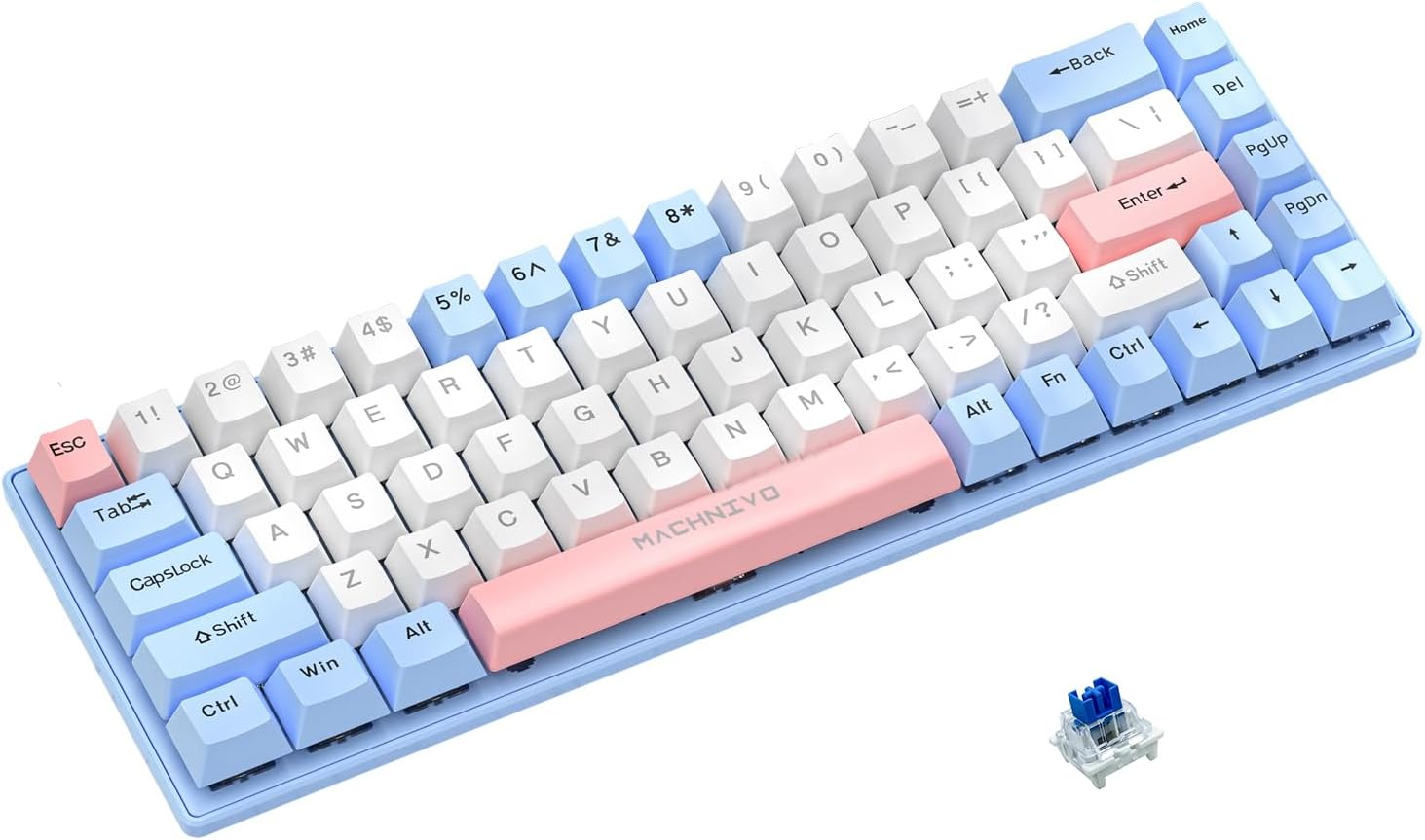 60% Wireless Mechanical Keyboard, MACHNIVO K11 68 Keys Gaming Keyboard with Hot Swappable, 2.4Ghz/Bluetooth/Usb-C to a Cable, RGB Creamy Keyboard Compatible with Windows/Mac (Blue Switch, Blue & Pink) image number 1