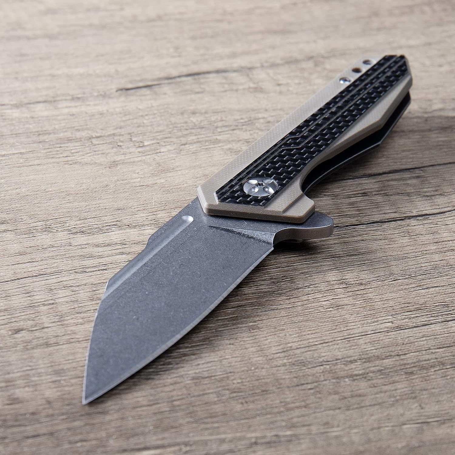 Folding Pocket Knife, Stone Wash Blade, G10 Handle, 440B Stainless Steel, Outdoor Survival Camping EDC Tools (Brown) image number 6