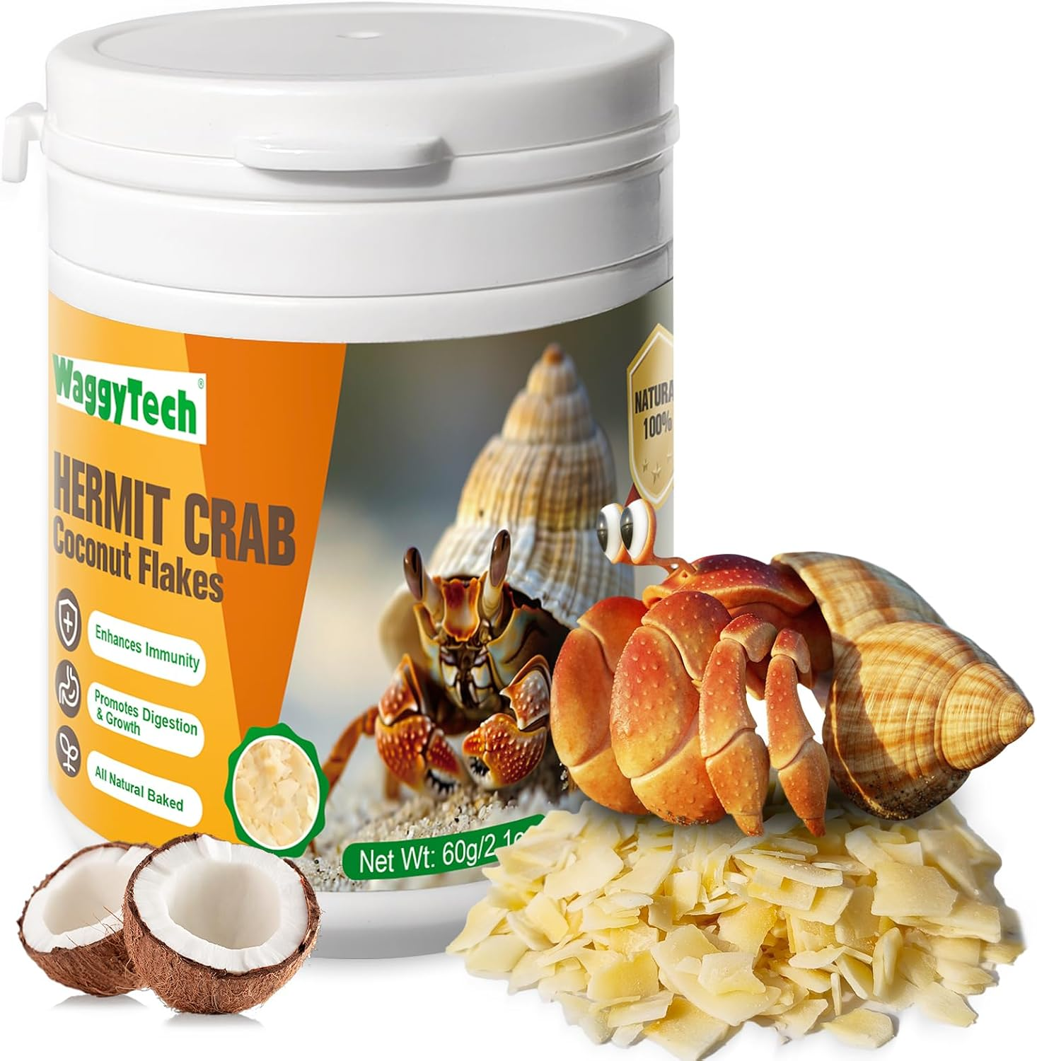 Hermit Crab Food - Baked Coconut Treat, Natural Dried Coconut for Crab Healthy & Additive Free, Easily Digestible Hermit Food Hermit - Ideal Crab Pet Snacks, Crispy & Delicious | 60G (Large) image number 3