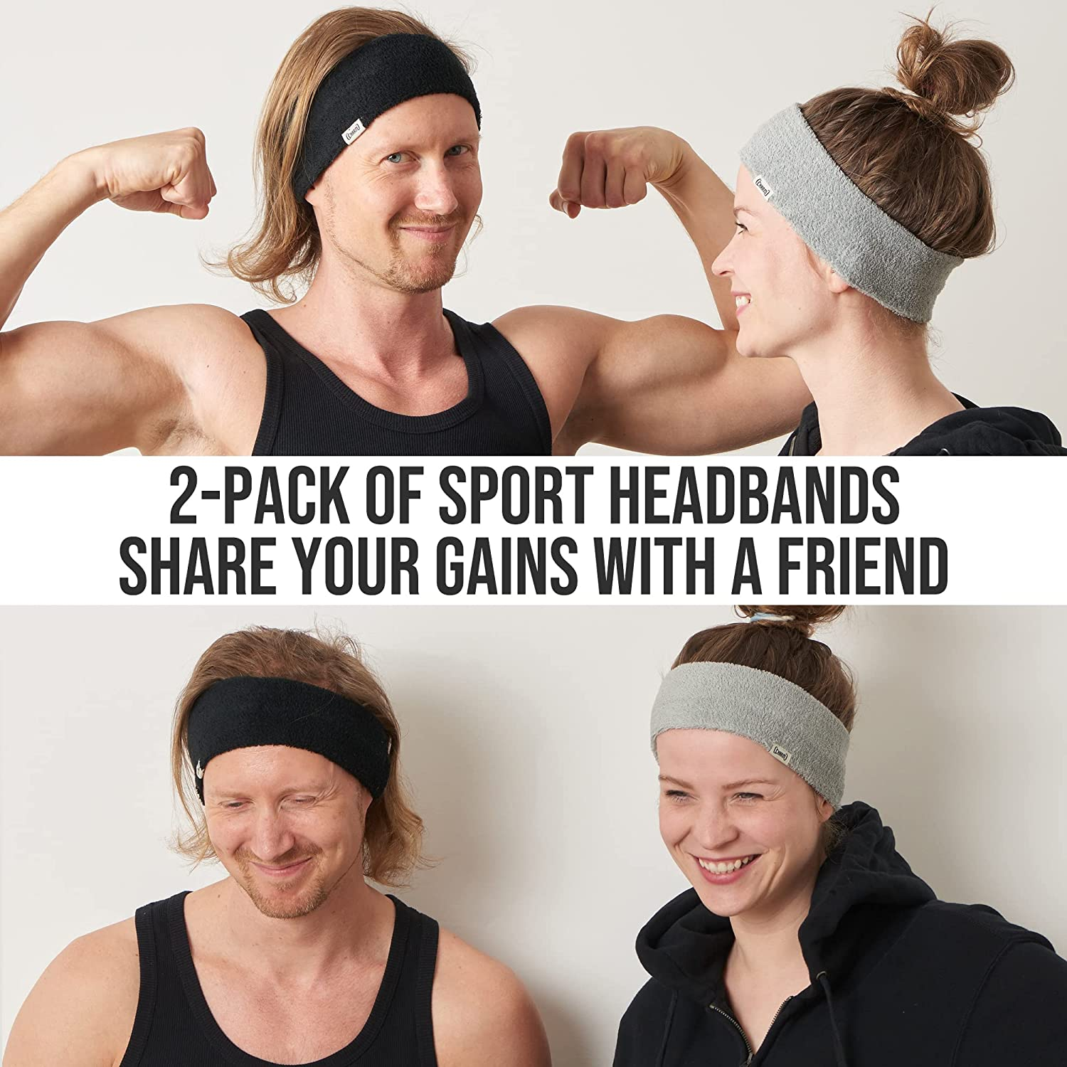 CHARM Mens Sports Headband 2-Pack - Towel Bandana Sweat Wicking Pair Active Wear - Light Grey image number 4
