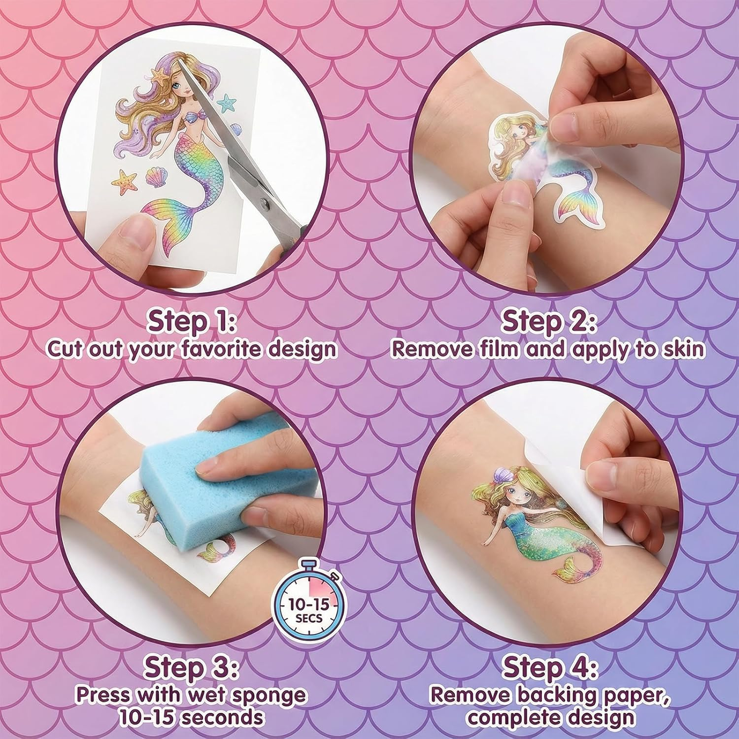 12 Sheets Glitter Temporary Tattoos for Kids | Cute Fake Tattoo Stickers with Butterfly, Mermaid & Fairy Designs - Waterproof Party Favors for Girls Boys Birthdays (Mermaid & Butterfly-Eg)